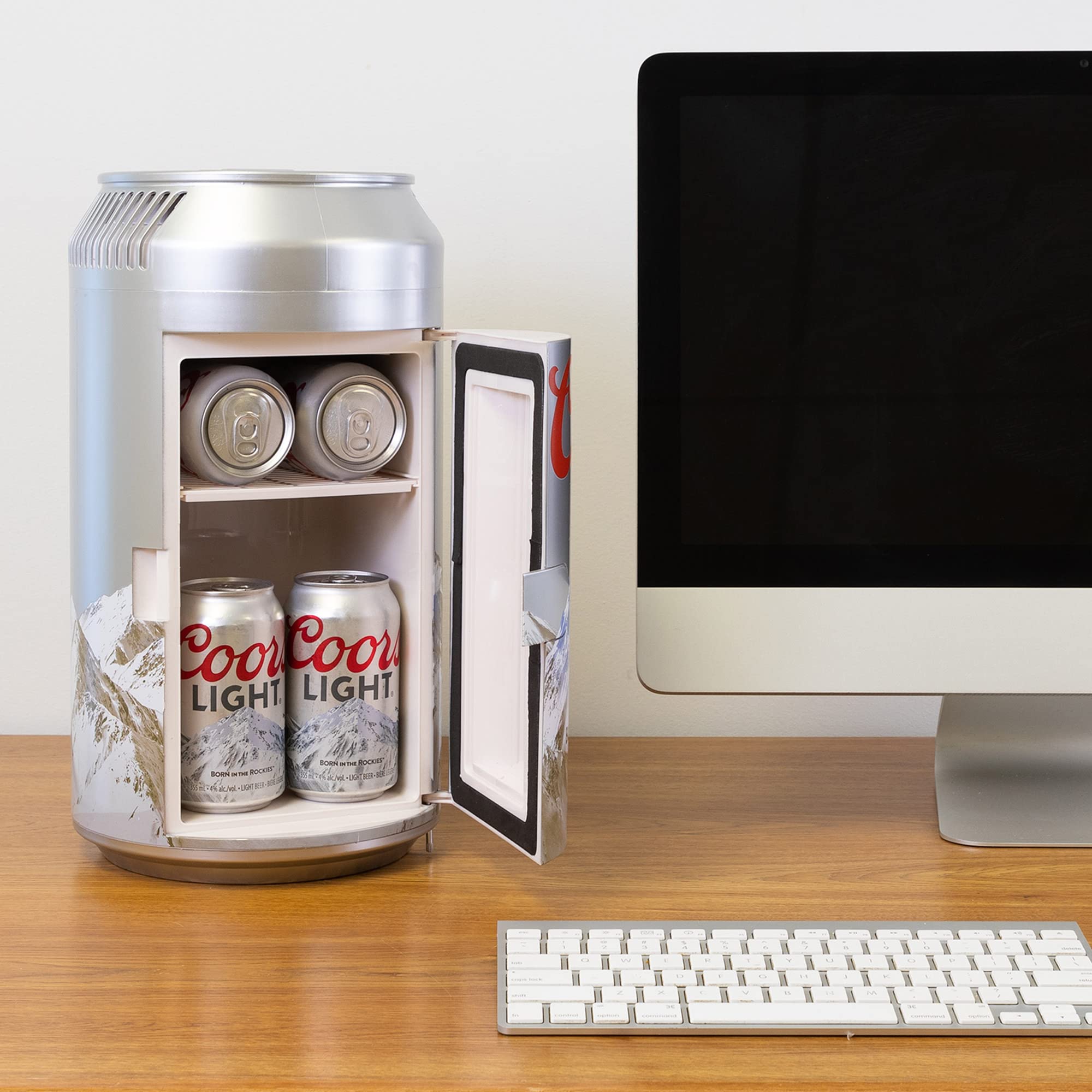 Coors Light 8 Can Portable Mini Fridge - 5.4L (5.7 qt) Beer Can Shaped Cooler with 12V DC & 110V AC Power - Compact Refrigerator for Beer, Soda, Snacks & Drinks - Perfect for Home, Office, Dorm, RV, Travel & Outdoor Activities