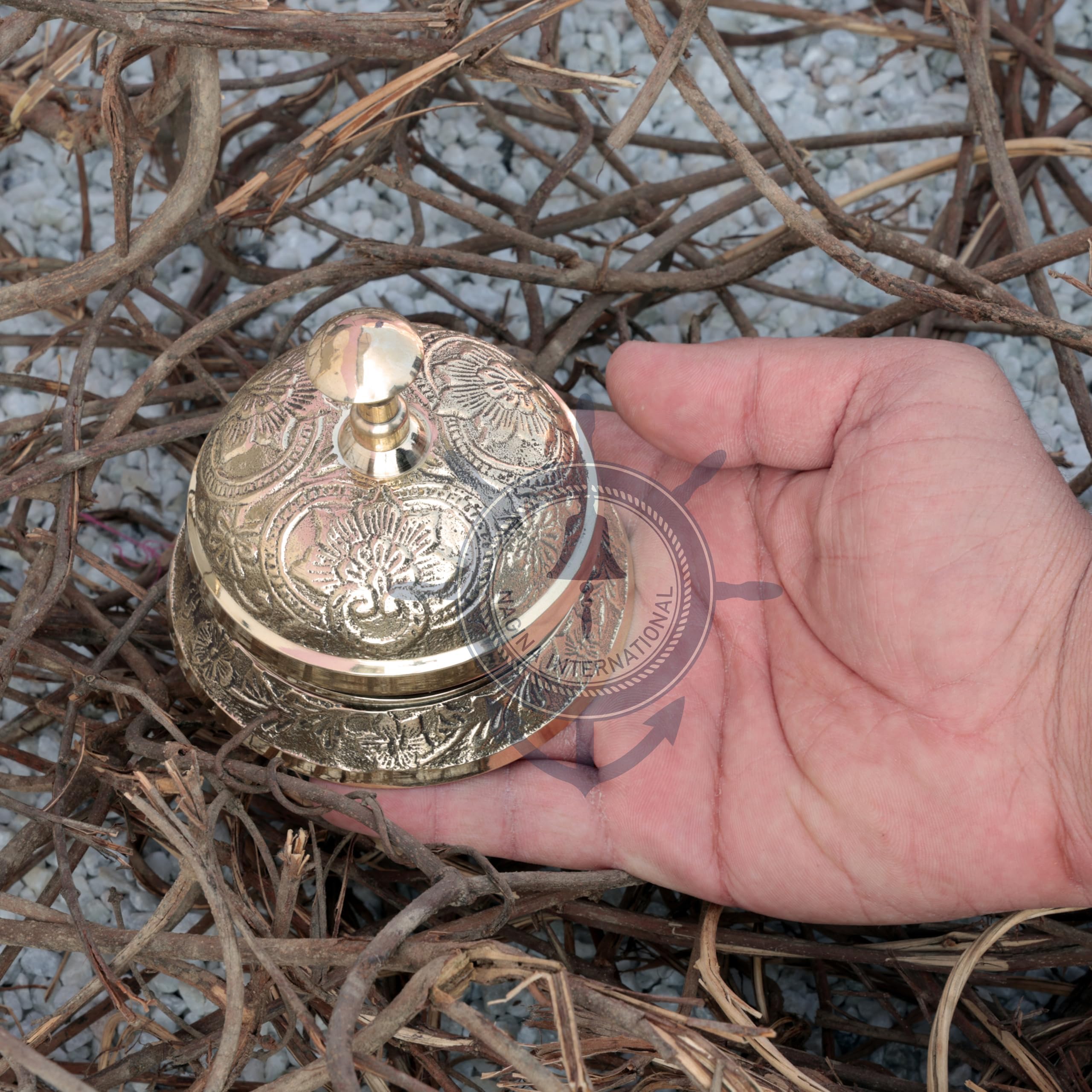 Antique Solid Brass Office Desk Bell - Loud Ringing for Office & Home Use