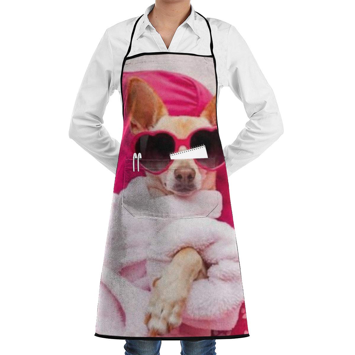 Dog Relaxing Kitchen Apron for Waiter or Server with 1 Pocket, Black, Ideal for Cooking, Crafting, and Restaurant Use - Perfect for Men and Women in Kitchen and Crafting Scenes