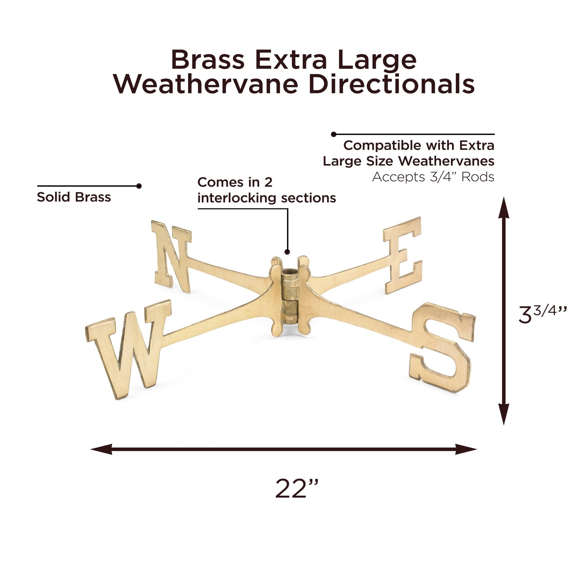 Extra Large 22 Inch Brass Weathervane with Directional Compass - Perfect for Farmhouse, Barn Roof, Garden Decor & Outdoor Wind Direction Indicator