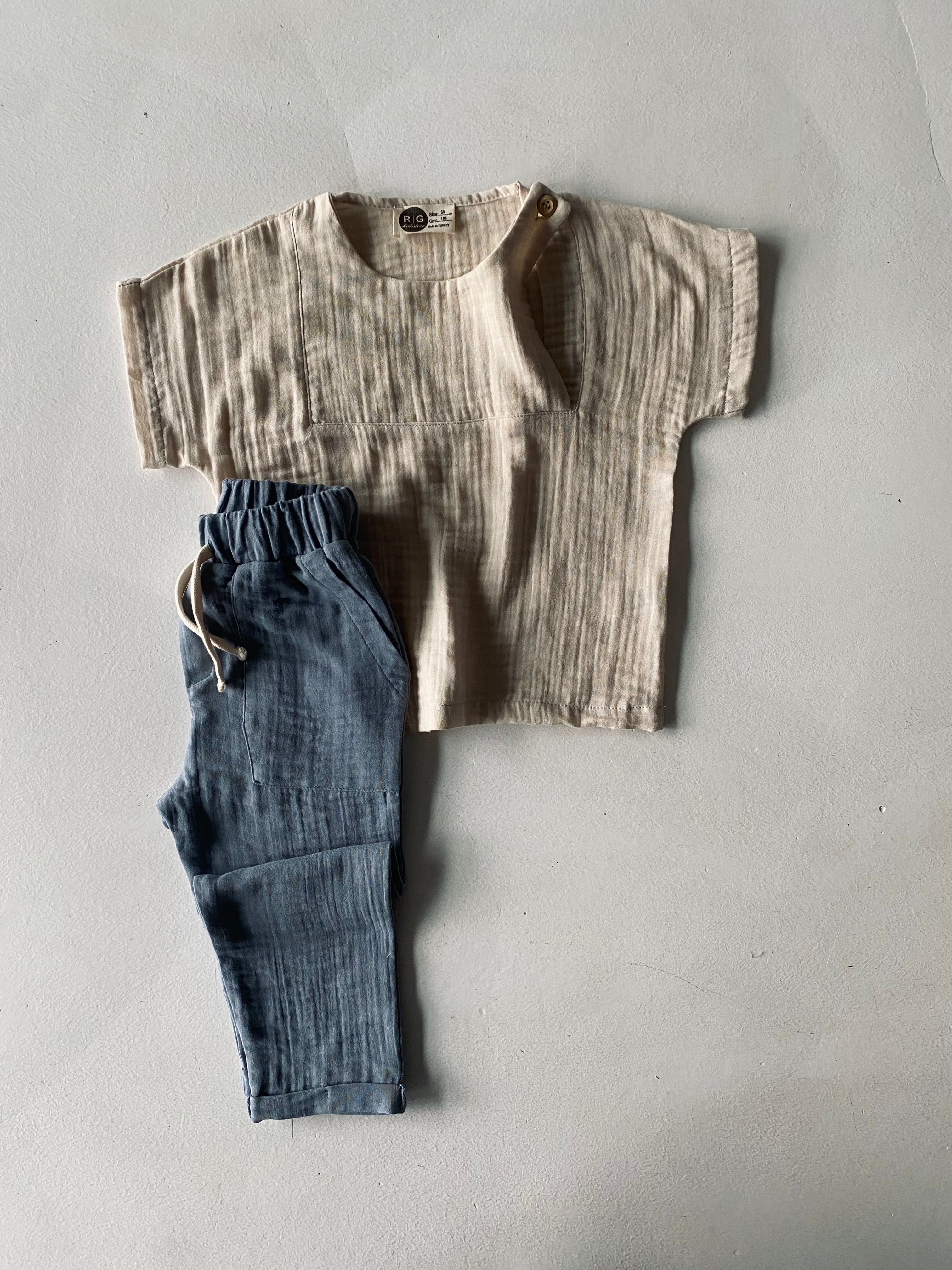 Muslin Fabric Summer Kids Outfit Set | Shirt + Pants for Boys & Girls | Ages 3-9 | Perfect for Beach, Vacation & Casual Play