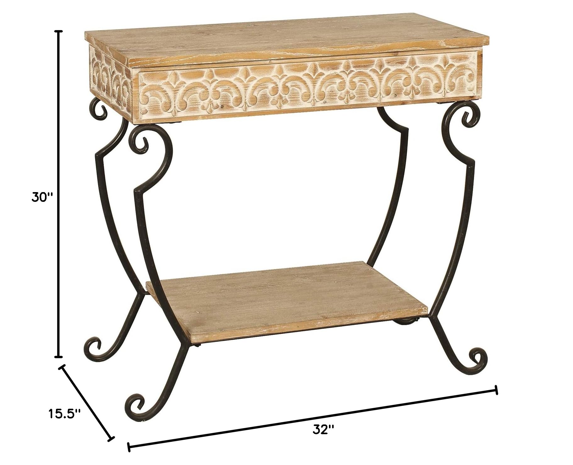 Whitewash Console Table - Farmhouse Style Entryway Sofa Table with Storage Shelf | Perfect for Hallway, Living Room & Foyer Decor