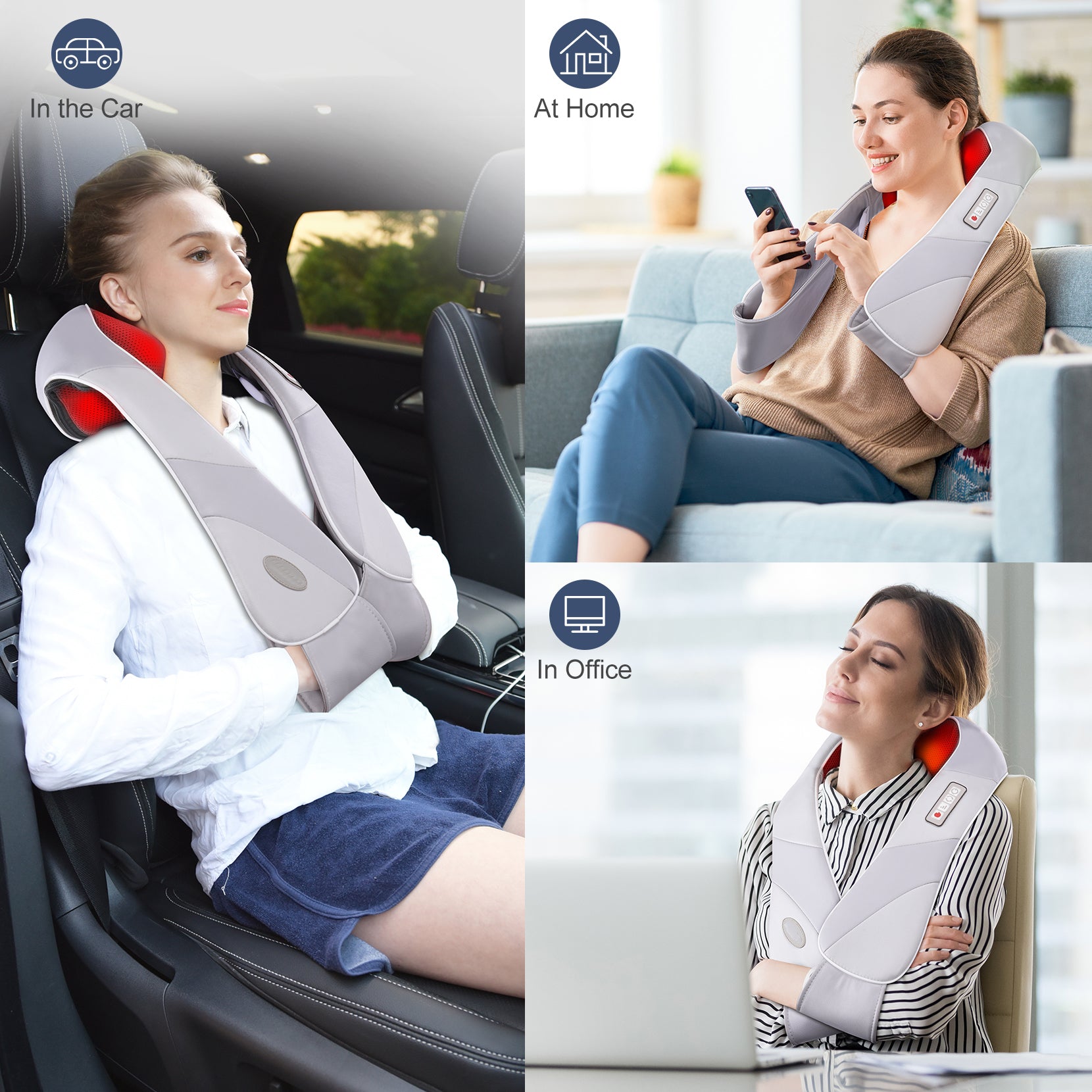 153AH Deep Tissue Back and Shoulder Massager with Heat Therapy - Relieve Muscle Pain & Tension - Perfect for Home, Office, and Travel Use (EU Plug Version)