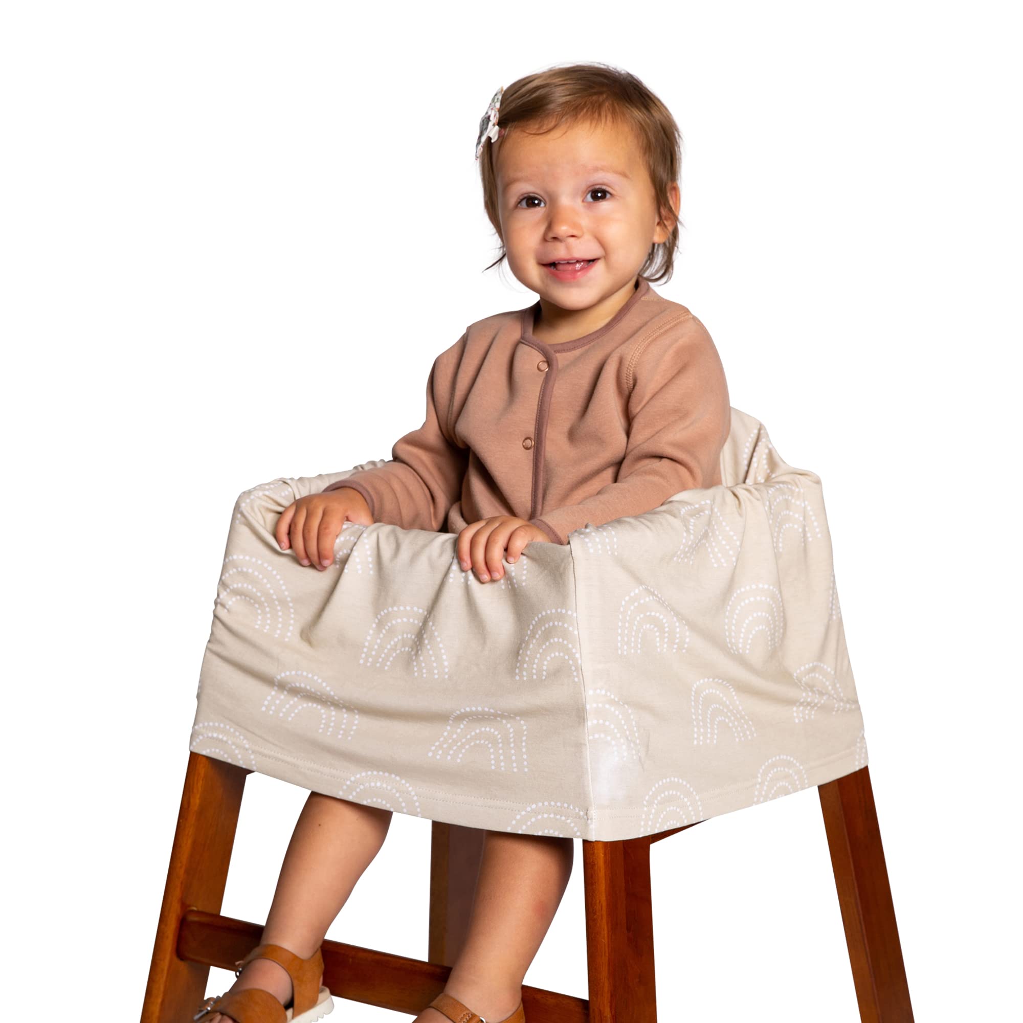 J.L. Childress 4-in-1 Baby Car Seat Cover - Stretchy Multi-Use Canopy, Nursing Privacy Cover & Sunshade - Gender Neutral Beige Dot Rainbow Design - Perfect for Travel, Breastfeeding & Outdoor Protection