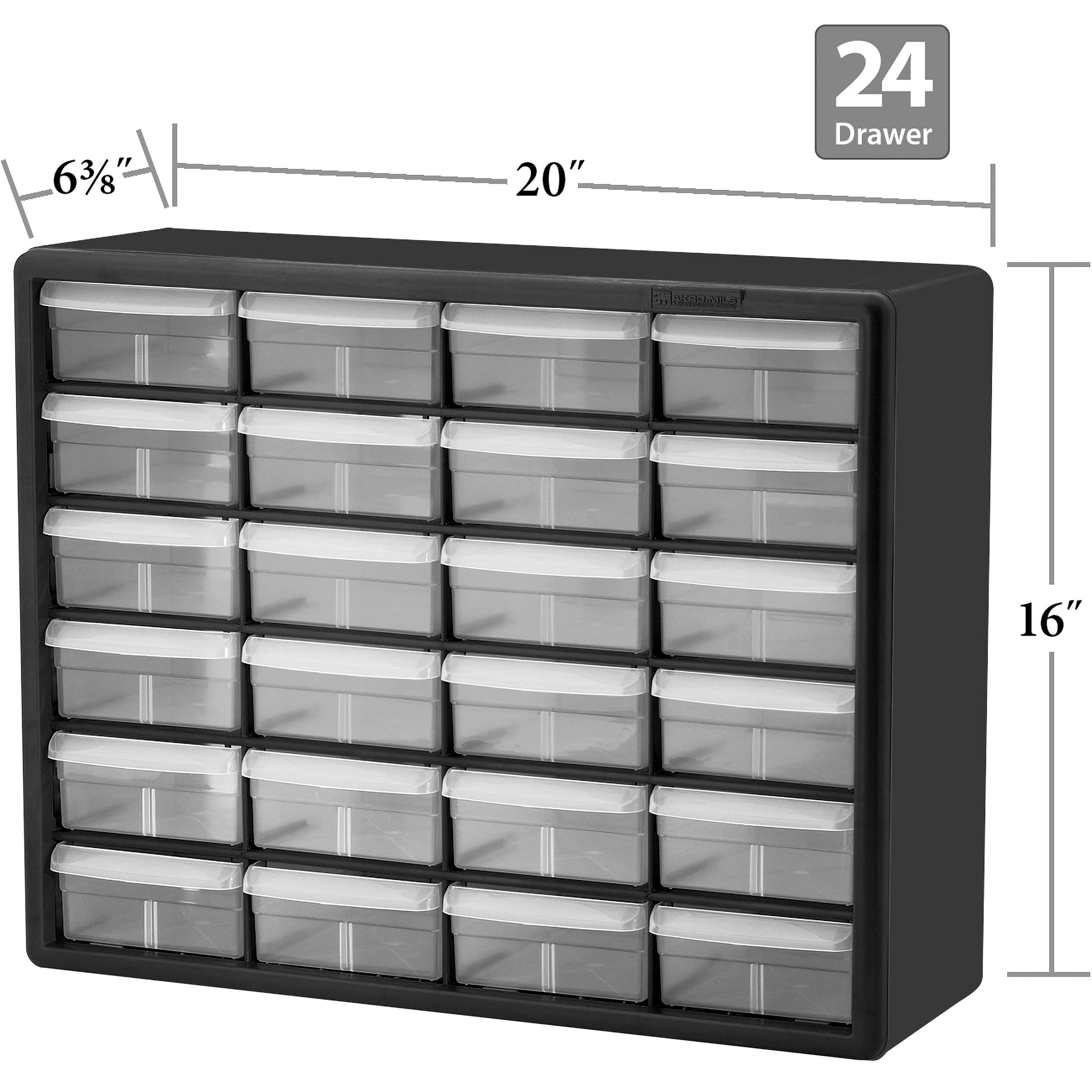 Akro-Mils 24-Drawer Plastic Storage Cabinet - 20x6x16 Inch Black Organizer for Garage, Beads, LEGO Bricks, Teacher Supplies & Makeup - Durable Drawer System for Home, Office & Craft Room Organization