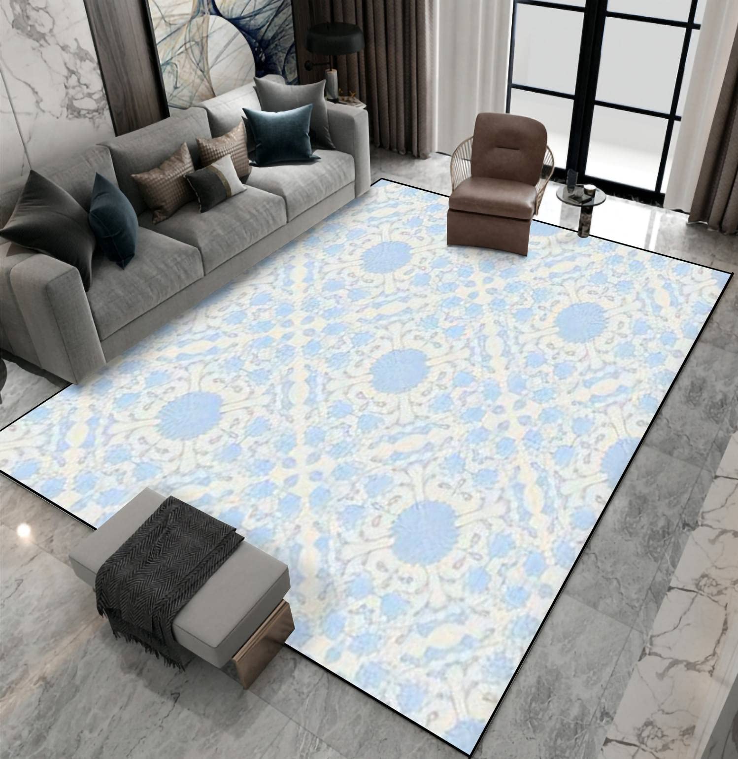 Non-Slip Abstract Hand-Drawn Area Rug - Seamless Indoor/Outdoor Carpet for Living Room, Bedroom, Kids Room | Home Decor Floor Mat for Yoga, Patio & Entryway