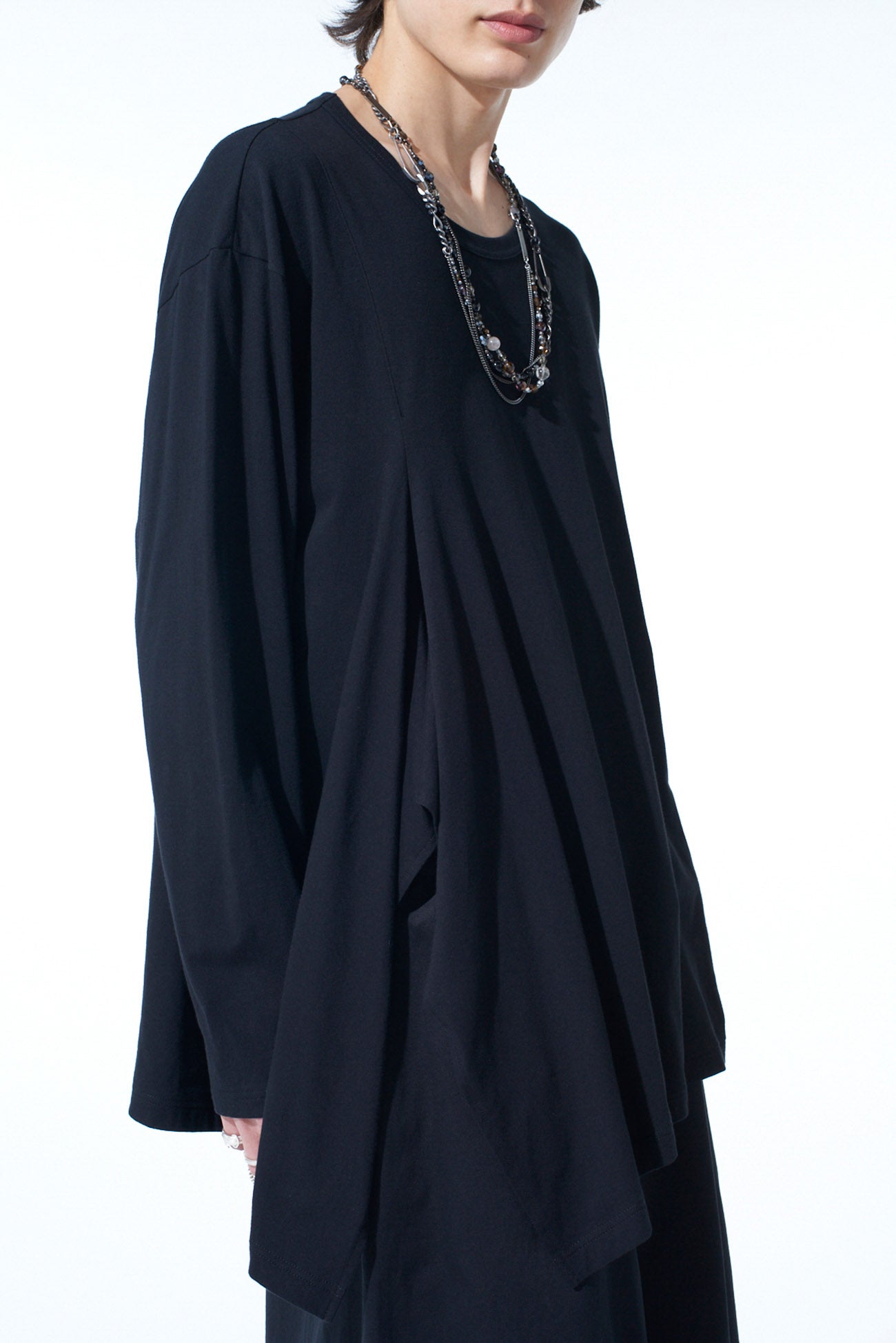 Soft Cotton Jersey Fabric Long Sleeve Draped T-Shirt for Women - Comfortable Casual Wear for Everyday Outfits & Layering