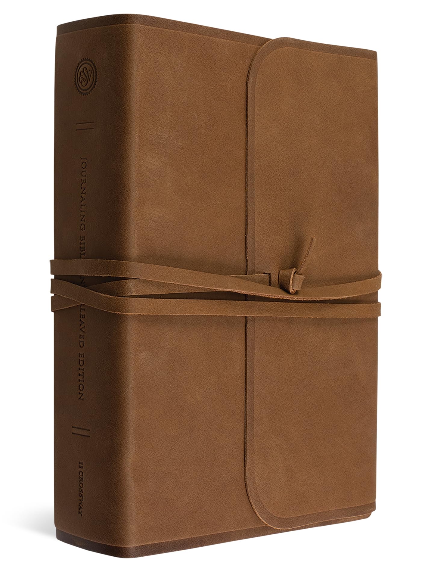 ESV Journaling Bible, Interleaved Edition - Brown Leather Cover with Flap & Strap | Wide Margins for Note Taking | Perfect for Bible Study, Sermon Notes & Personal Reflection