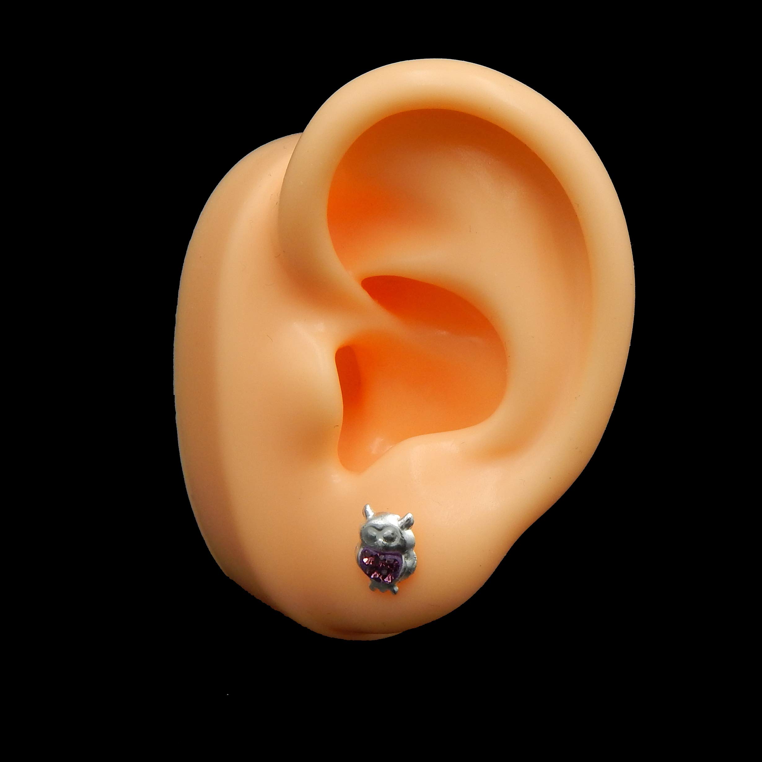 925 Silver Owl Stud Earrings with Purple Crystals for Women