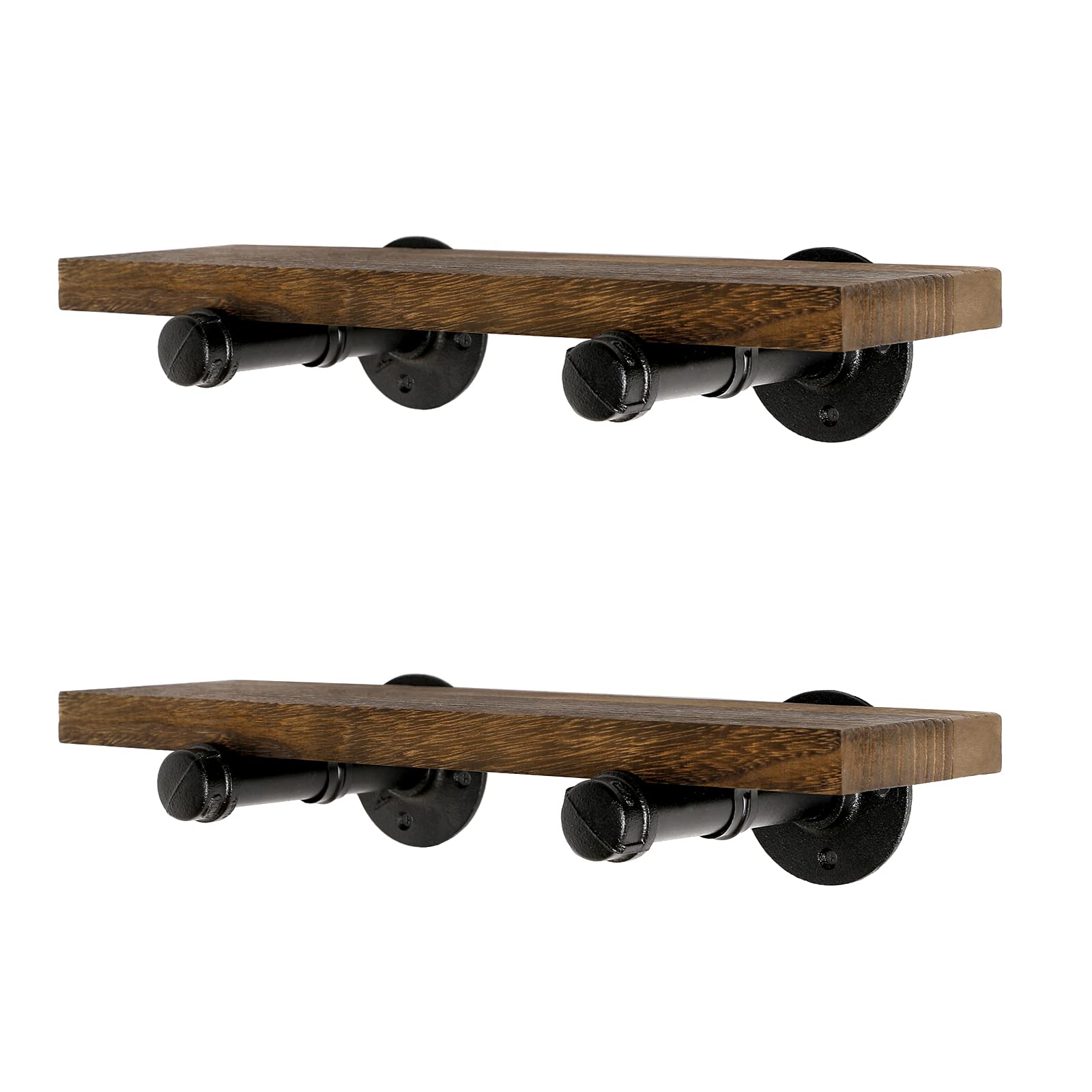 **Wall Mounted Floating Shelves Set of 2 - Rustic Wood Storage Shelf with Industrial Pipe Brackets for Bedroom, Living Room, Bathroom, Kitchen & Office - Perfect for Home Decor, Books, Plants & Display (Brown)**
