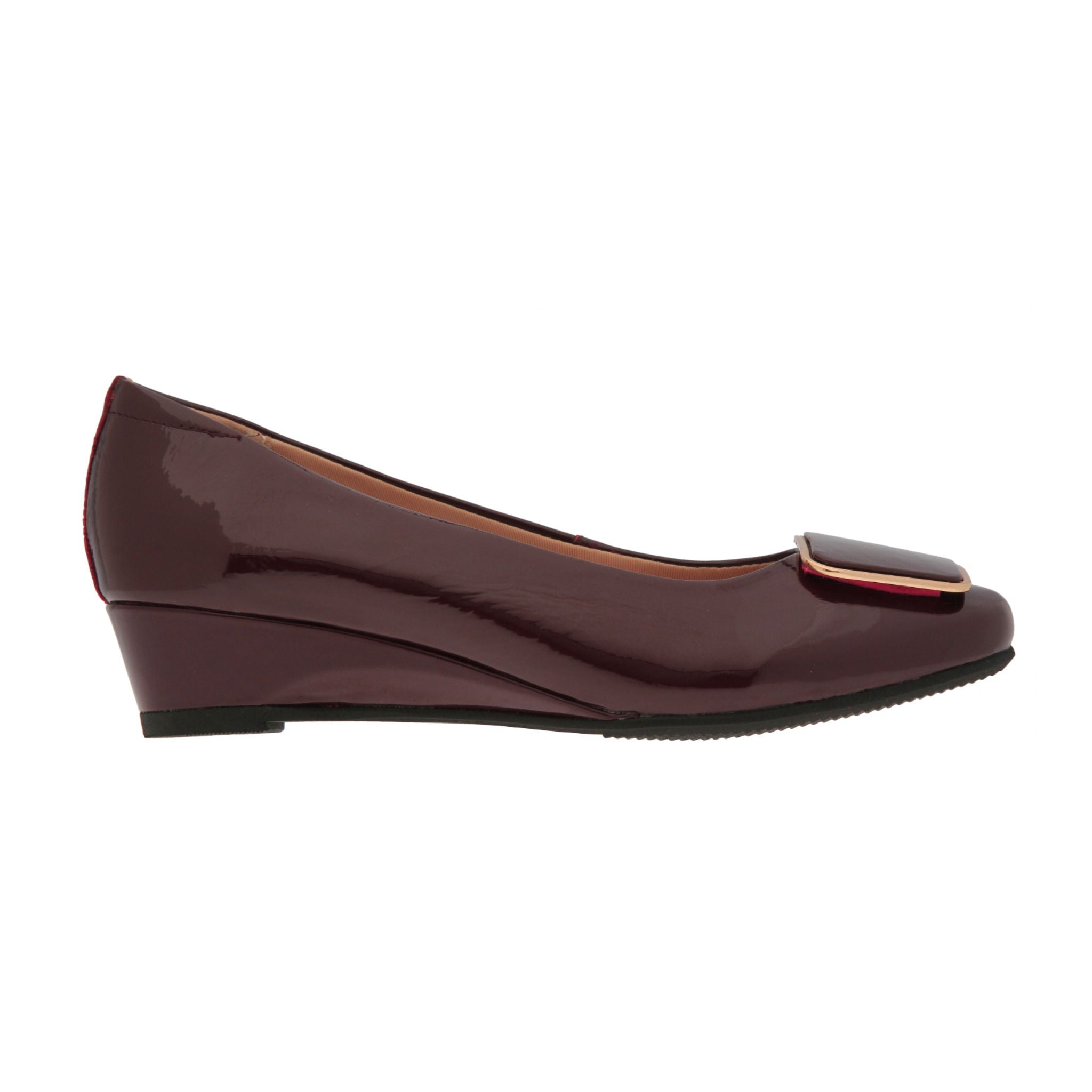 Caratti Women's Maroon Leather Wedge Heels with Buckle - Comfortable Short Heels for Work, Party & Evening Out