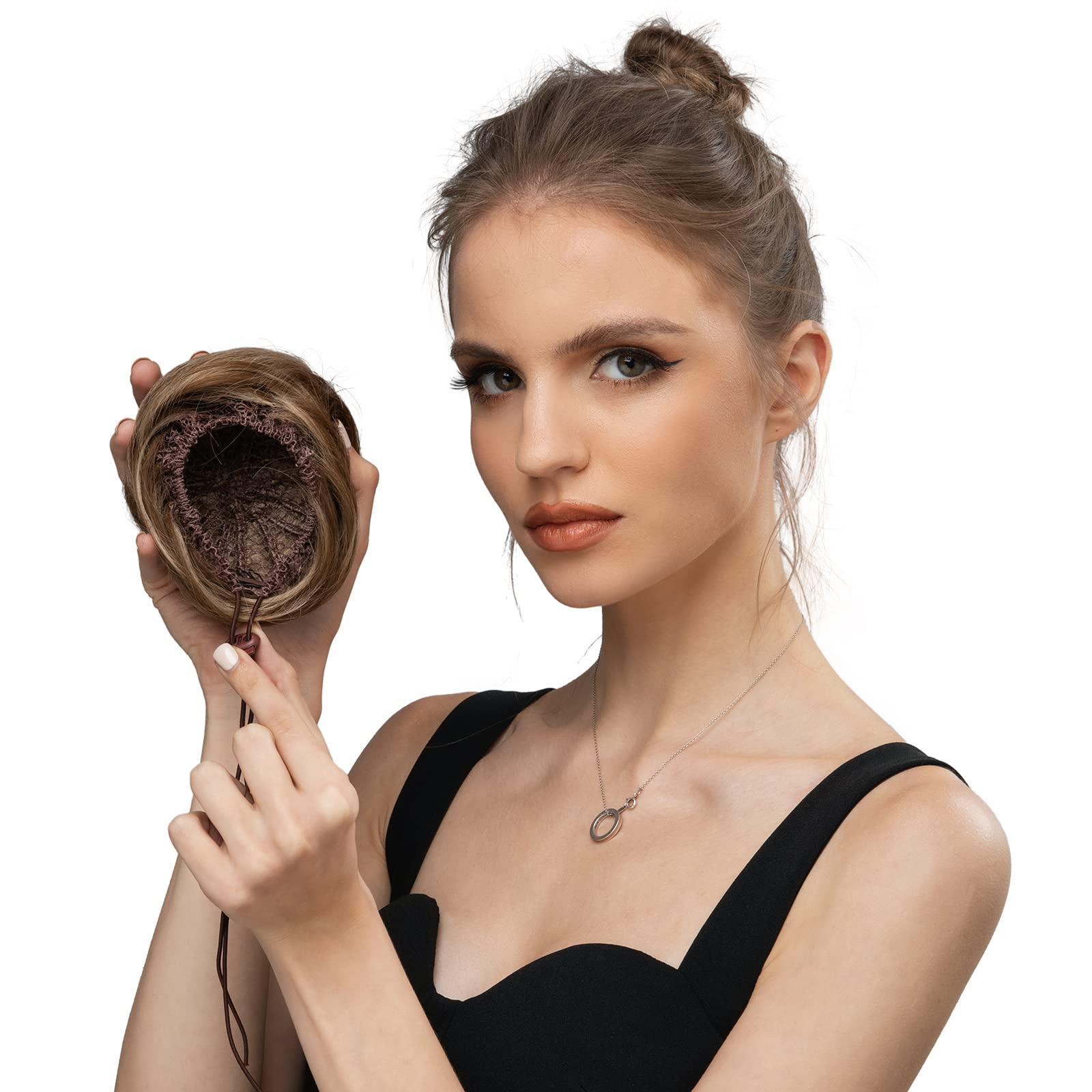 SARLA Black Synthetic Hair Bun Extensions for Women & Girls - Updo Drawstring Ballet Bun Donut Chignon - Perfect for Dance, Cosplay & Everyday Hairstyles
