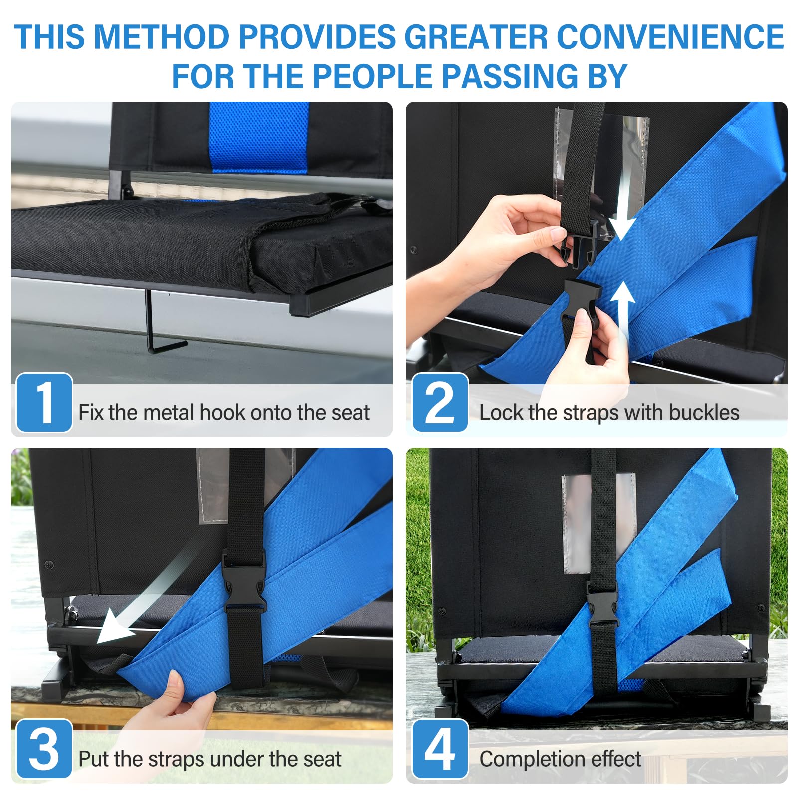 **MKARMATER Portable Stadium Seat Cushion with Back Support – Padded Folding Comfort Bleacher Chair with Shoulder Strap – Perfect for Sports, Concerts, Camping & Outdoor Events**