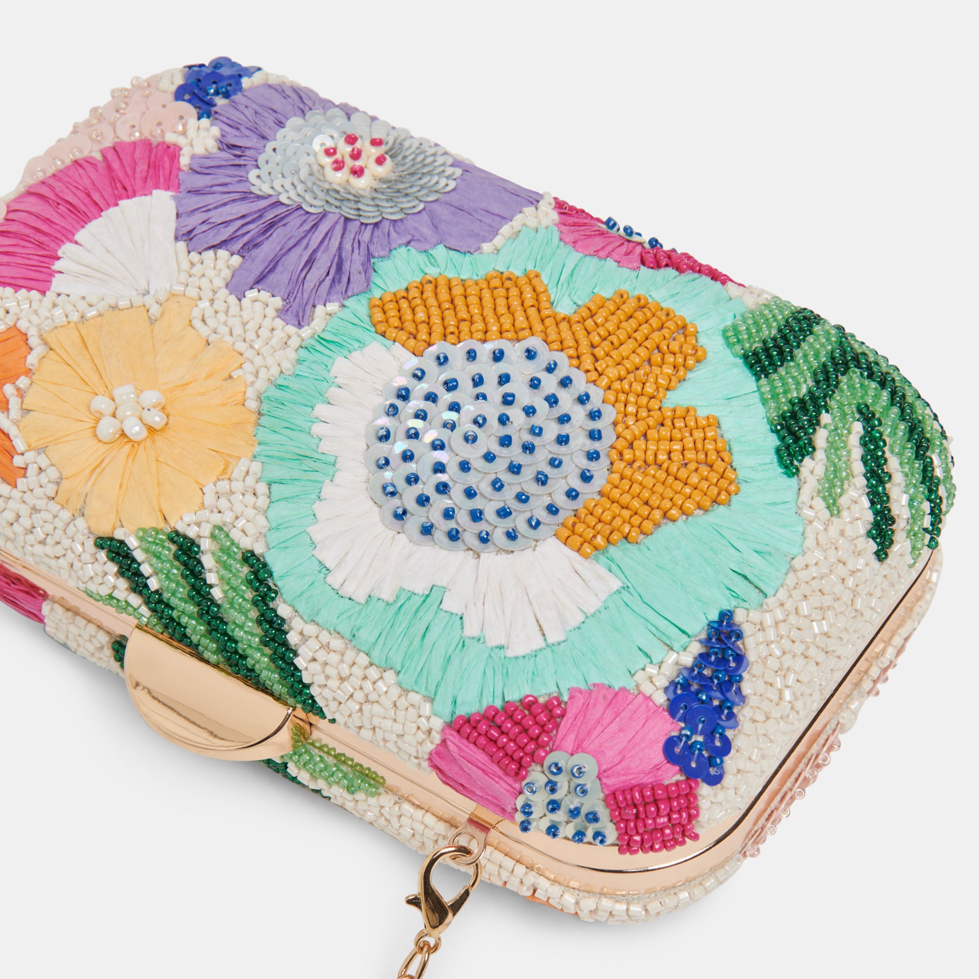 Pastel Multi Beaded Daisy Clutch - Elegant Women's Evening Bag for Parties, Weddings & Special Occasions