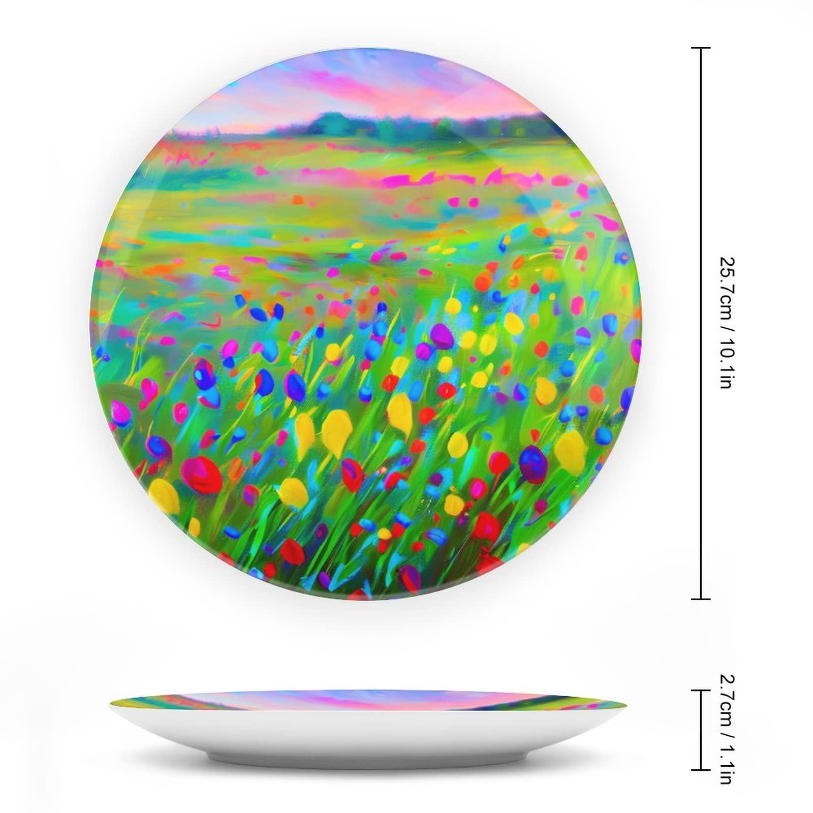 10 Inch Decorative Ceramic Plates with Stand - Wildflower Impressionism Painting Tray for Table Display, Elegant Home Decor for Living Room & Dining Room | Perfect Housewarming Gift for Home & Party Decorations