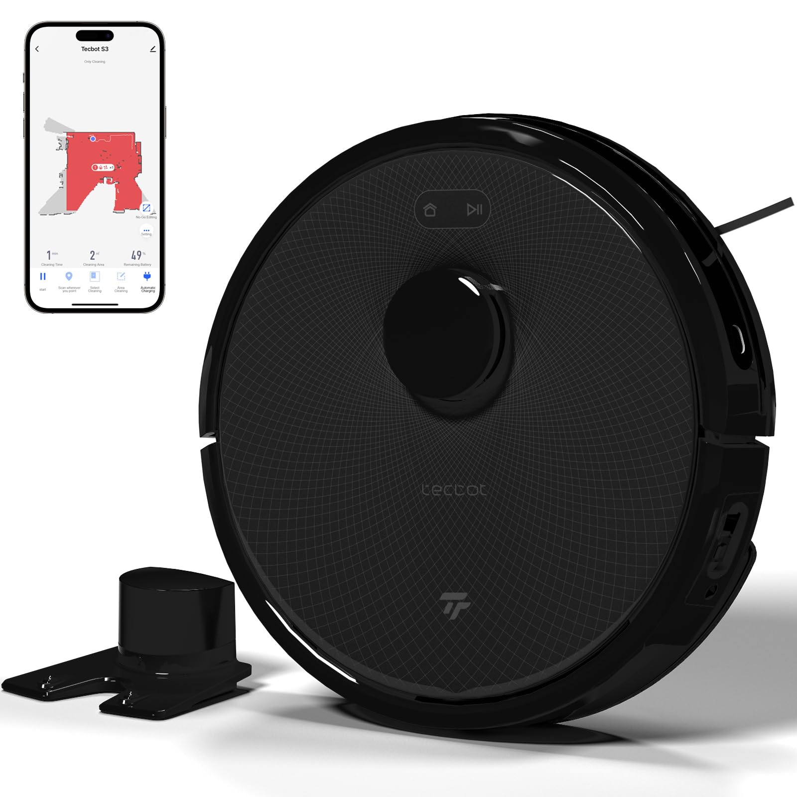 TECBOT S3 PRO Robot Vacuum and Mop Combo with LiDAR Navigation - 4000Pa Strong Suction, 150min Runtime, Auto Recharge - WiFi/App/Alexa Control - Perfect for Hard Floors & Pet Hair (Black) - Ideal for Home Cleaning & Pet Owners