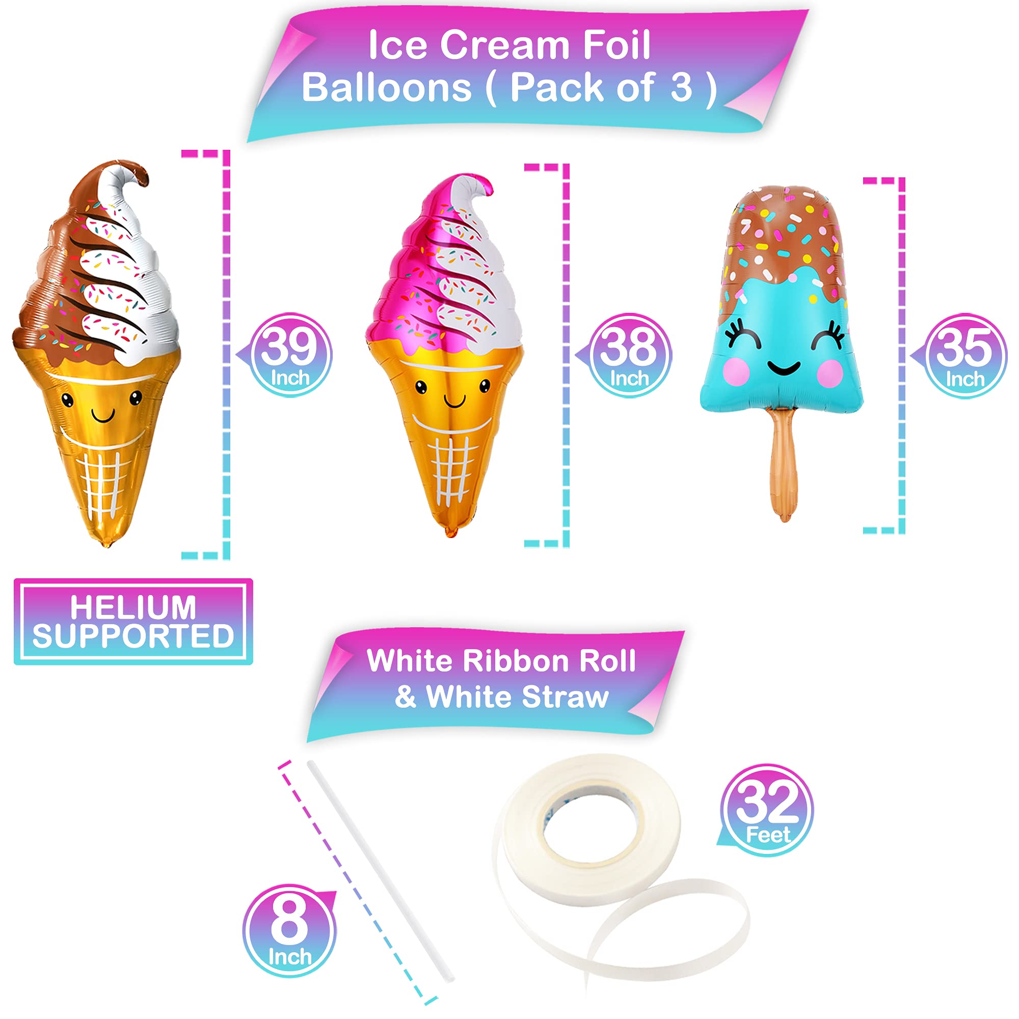 Extra Large Ice Cream Tablecloth & Balloons Set - Pack of 10 | Waterproof Party Table Cover for Ice Cream Themed Birthday, Baby Shower & Summer Celebrations | Cute Dessert Decorations for Indoor/Outdoor Events