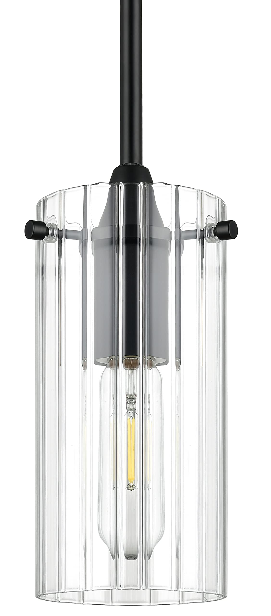 Modern Black Industrial Pendant Light Fixture with Clear Stripe Glass Shade - Kitchen Island Lighting, Sink Lighting, Dining Room Hanging Ceiling Light - Perfect for Farmhouse, Loft & Industrial Style Decor