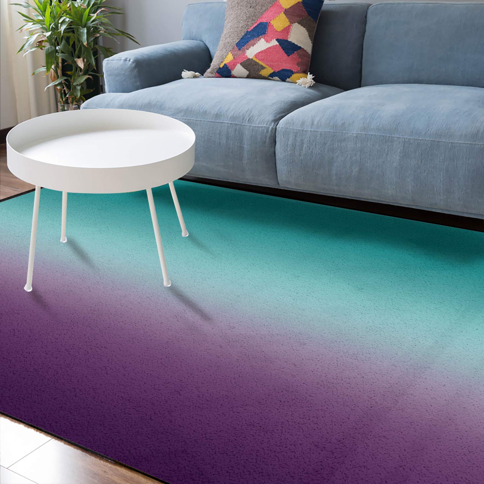 5' x 8' Modern Ombre Gradient Area Rug - Purple Turquoise Cyan Throw Carpet for Nursery, Living Room & Bedroom | Soft Indoor/Outdoor Floor Covering for Kids & Home Decor
