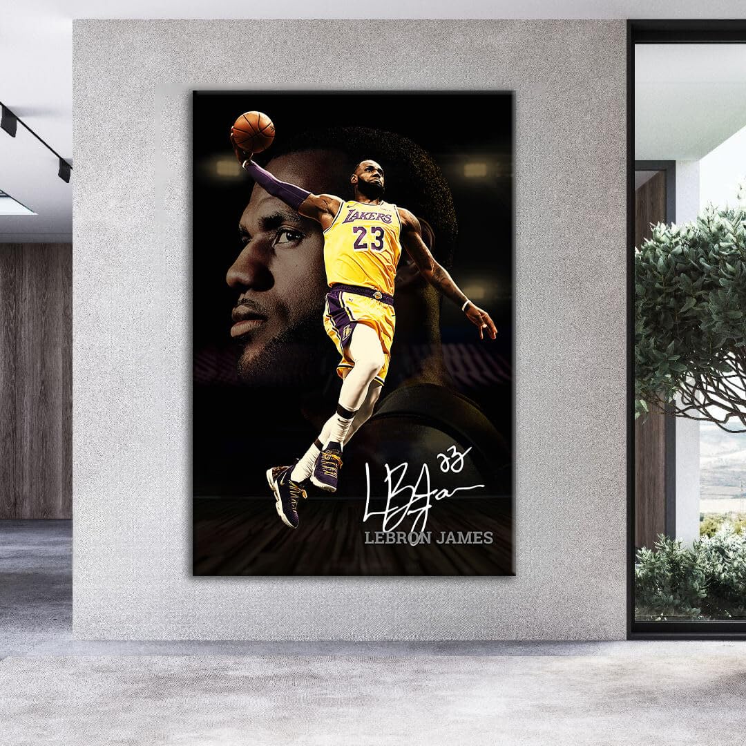 LeBron James Lakers Poster - Record Breaking Shot Gallery Canvas Wrap - NBA Wall Art for Man Cave, Kids Room, Game Room & Bar Decor - Perfect Gift for Basketball Fans