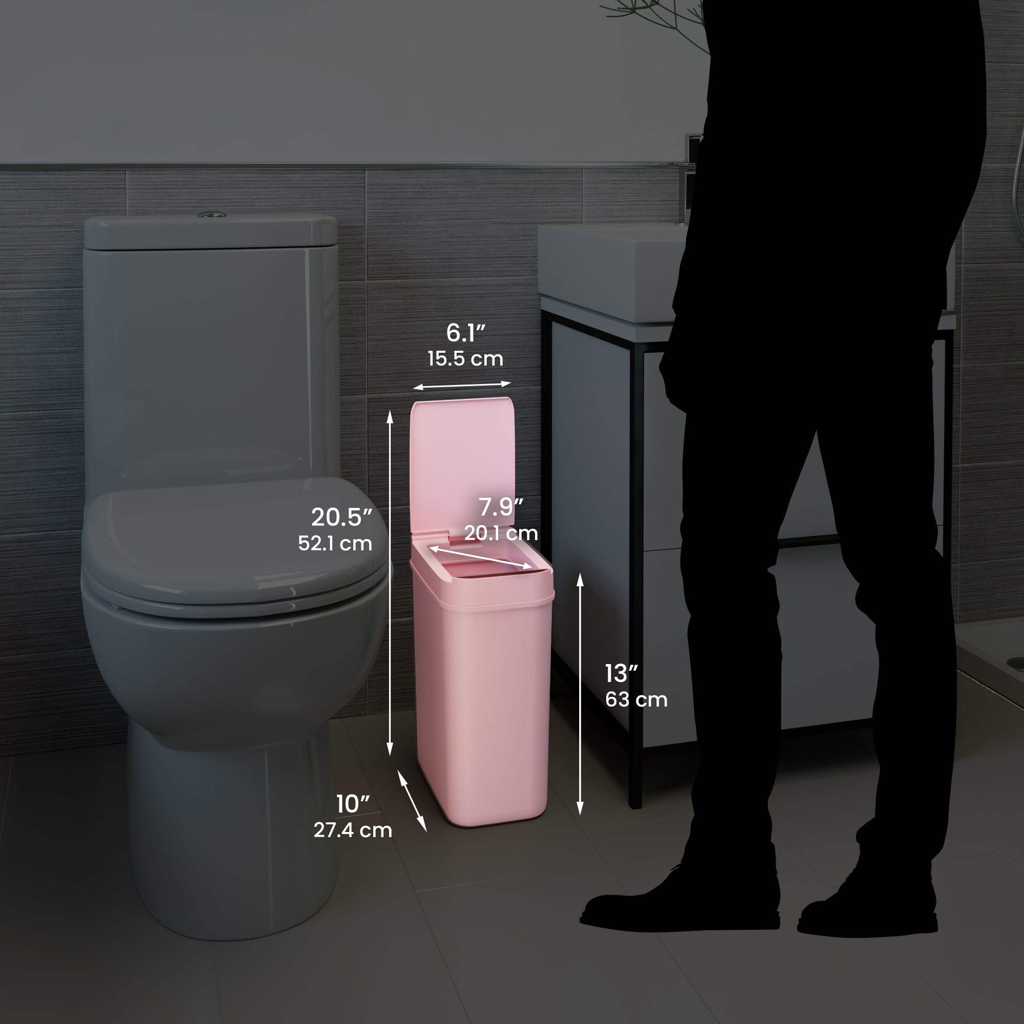 10L Pink Automatic Motion Sensor Trash Can with Electric Motor - Perfect for Bathroom, Kitchen & Office Waste Disposal