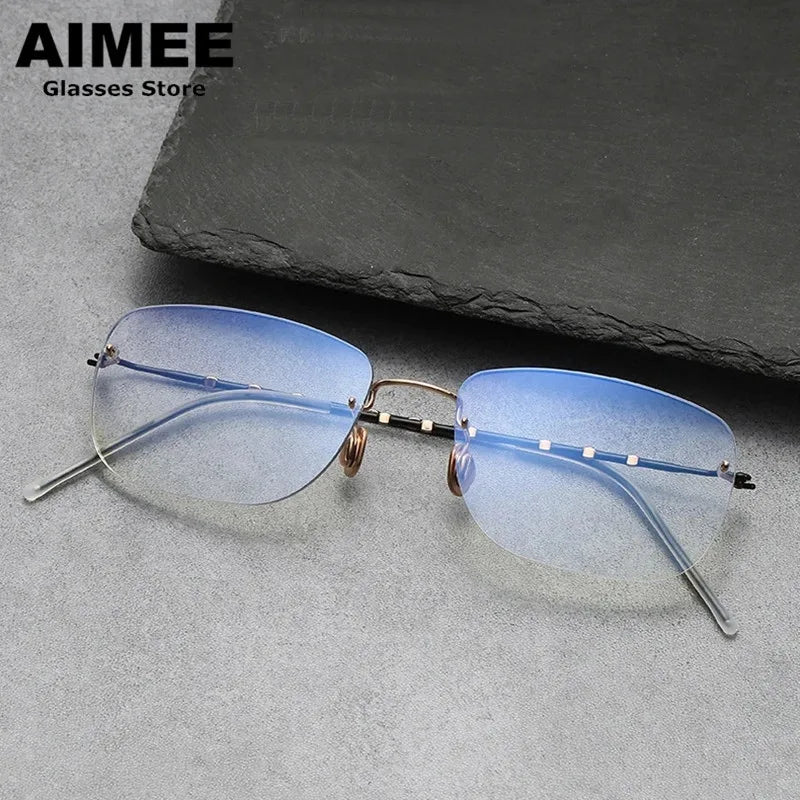 Aimee Unisex Rimless Square Titanium Eyeglasses 2130 - Lightweight Durable Frame for Men & Women - Perfect for Reading, Work, and Everyday Wear