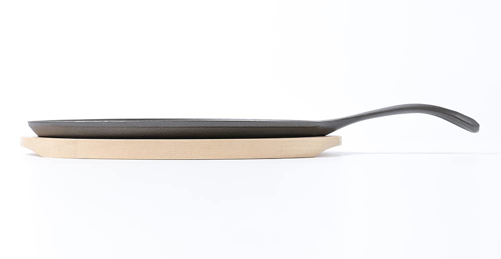 HAWOK Pre-Seasoned Cast Iron Fajita Plate Sizzler Pan Set with Wooden Tray & Handle Holder - 12 Inch Skillet with Wooden Base & Cover - Perfect for Sizzling Fajitas, Steaks & Sizzling Platter Dishes at Home or Restaurant