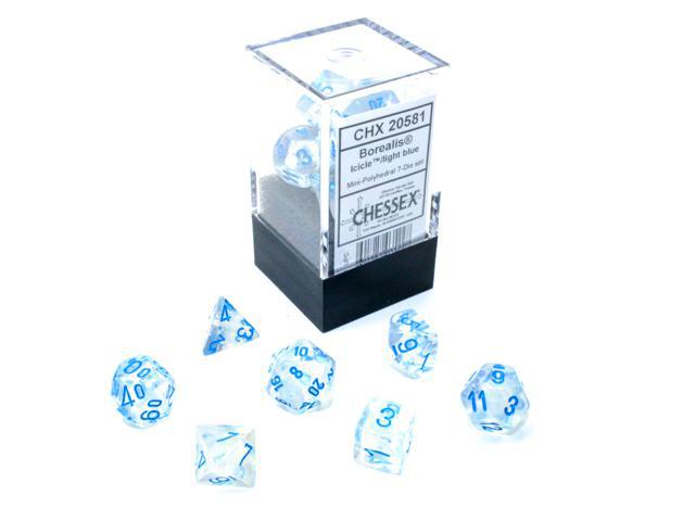 Borealis Icicle Light Blue Mini 7 Die RPG Set - Perfect for Dungeons & Dragons, Pathfinder, and Tabletop Roleplaying Games
