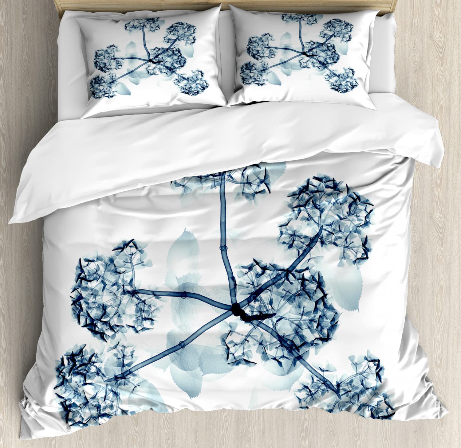 Ambesonne Floral Duvet Cover Set - X-ray Hortensia Flower Nature Inspired Crystal Close-Up Art Print, Twin Size Bedding Set with 2 Duvet Covers & 2 Pillowcases (2-Pack, Teal & White) - Perfect for Boho Bedroom Decor, Guest Room Makeover & Nature-Themed Home Styling