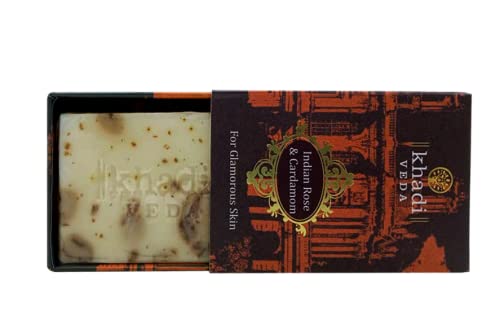 Khadi Veda Indian Rose & Cardamom Soap Bar 100g - Natural Glow for Radiant Skin | Handmade Herbal Bath Soap for Women & Men | Perfect for Daily Skincare & Relaxing Bath Time