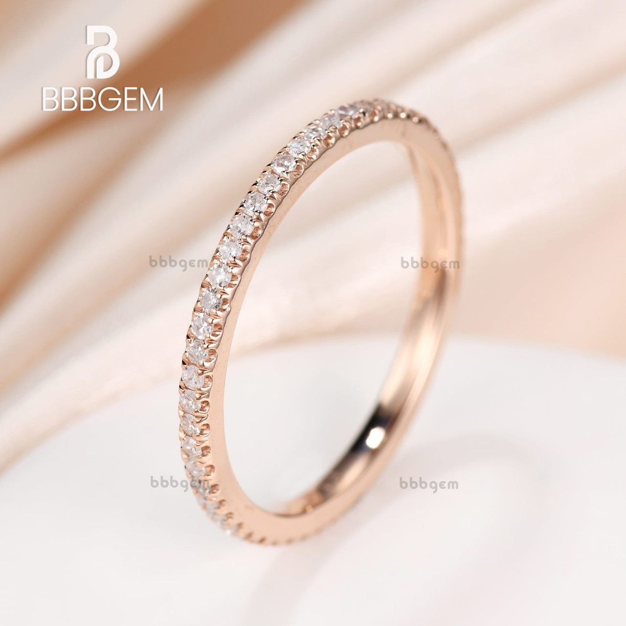 14K Rose Gold Round Diamond Wedding Ring - Micro Pave Thin Eternity Band for Women | Perfect Matching Bridal Set, Anniversary Gift & Everyday Luxury Jewelry