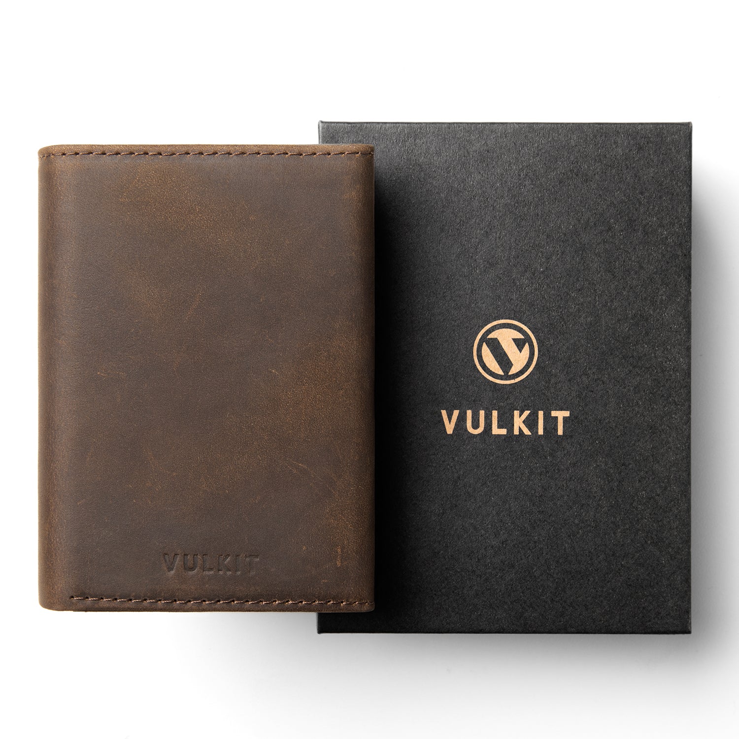 VC302P Genuine Crazy Horse Leather Tri-Fold Wallet with Side Slider Mechanism, Back Zipper Slot & Magnetic Closure - Perfect for Men's Everyday Carry, Business & Travel Use