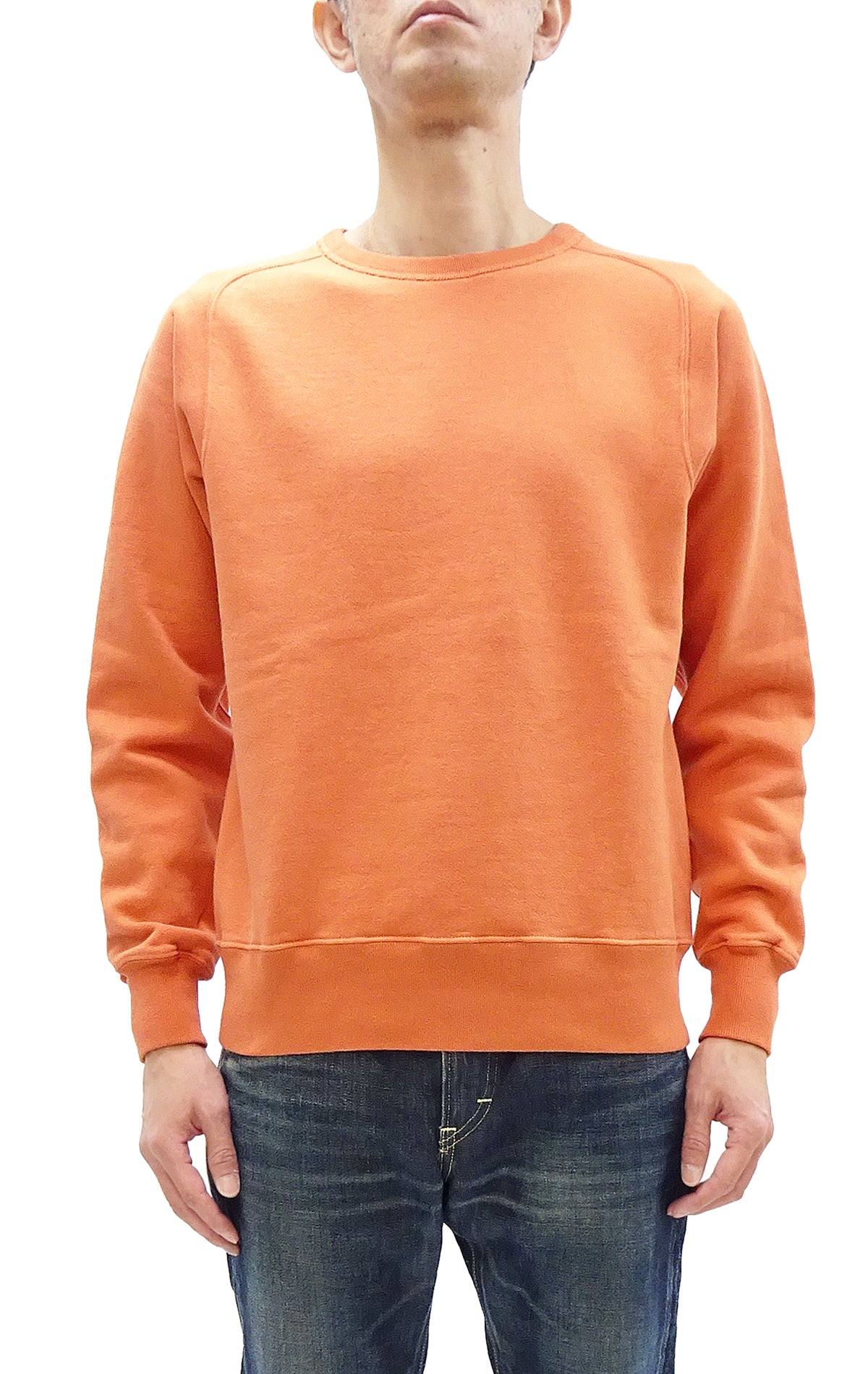 Buzz Rickson Men's Freedom Sleeve Sweatshirt - Casual Plain Crewneck Tubular Knit Loopwheel Pullover - BR69463 Faded Orange - Perfect for Streetwear & Everyday Comfort