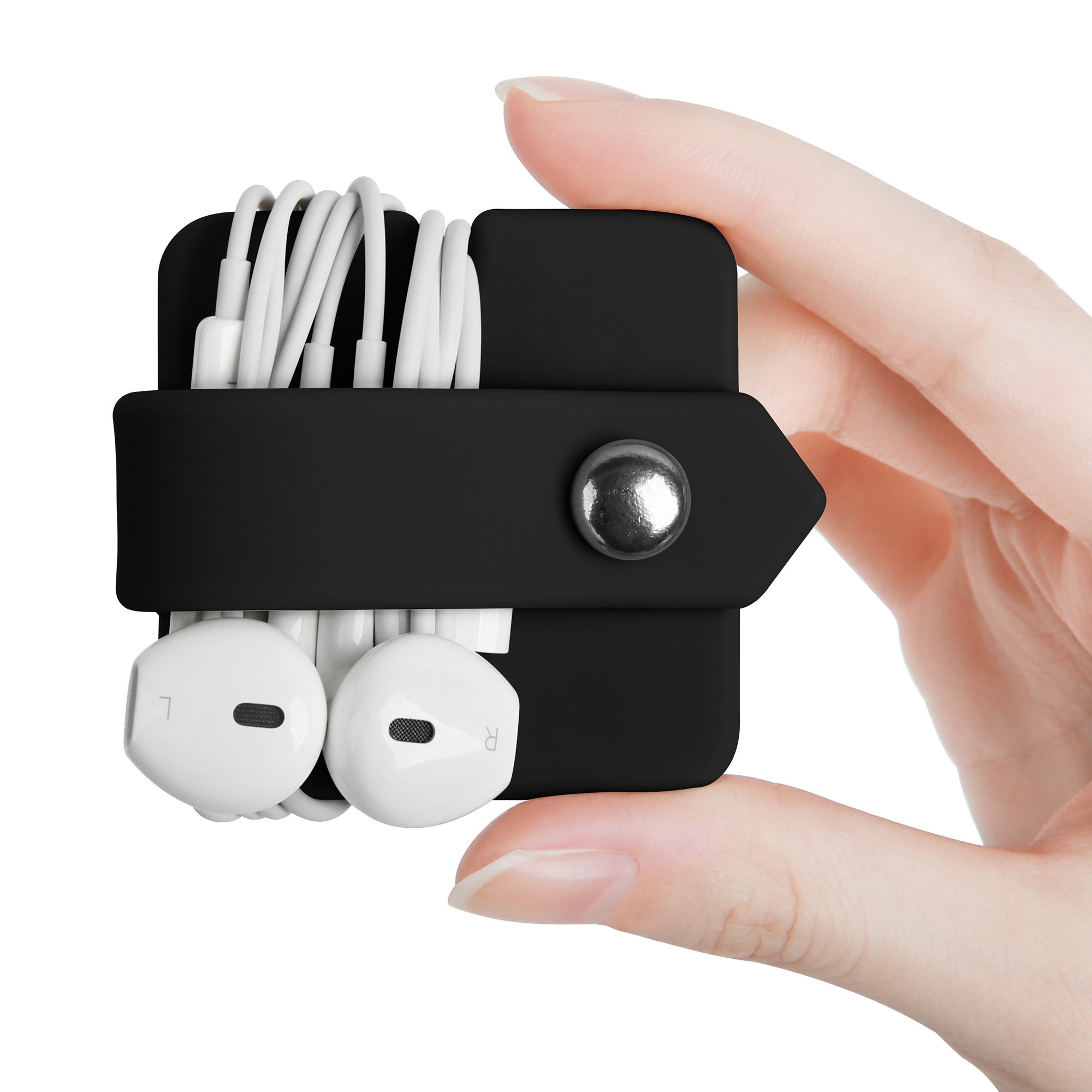 Premium Headphone Case & Cord Organizer - Black Earbuds Holder with Cable Management for Travel, Work & Gym | Compatible with AirPods, Wireless & Wired Headphones