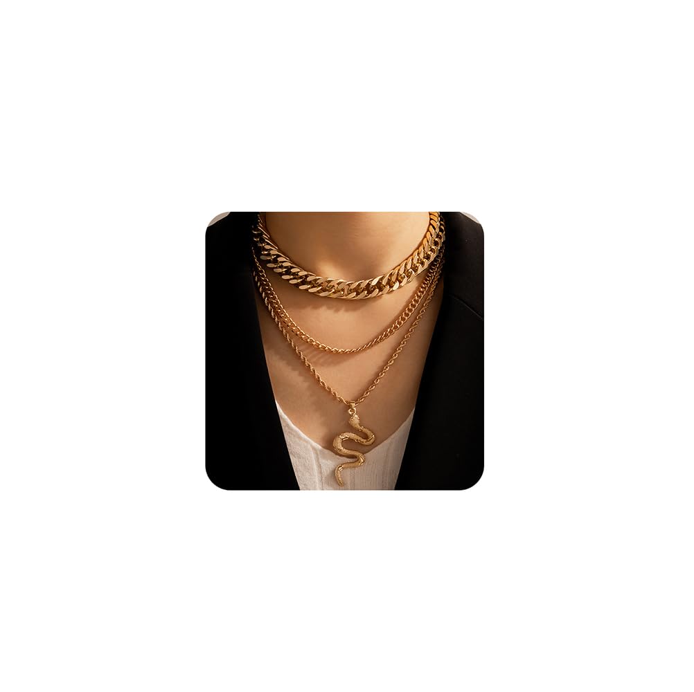 Missgrace Layered Bohemian Necklace - Gold Chunky Choker with Coin & Snake Pendant, Multilayered Long Chain Jewelry for Women | Perfect for Festival, Party & Boho Fashion Accessories