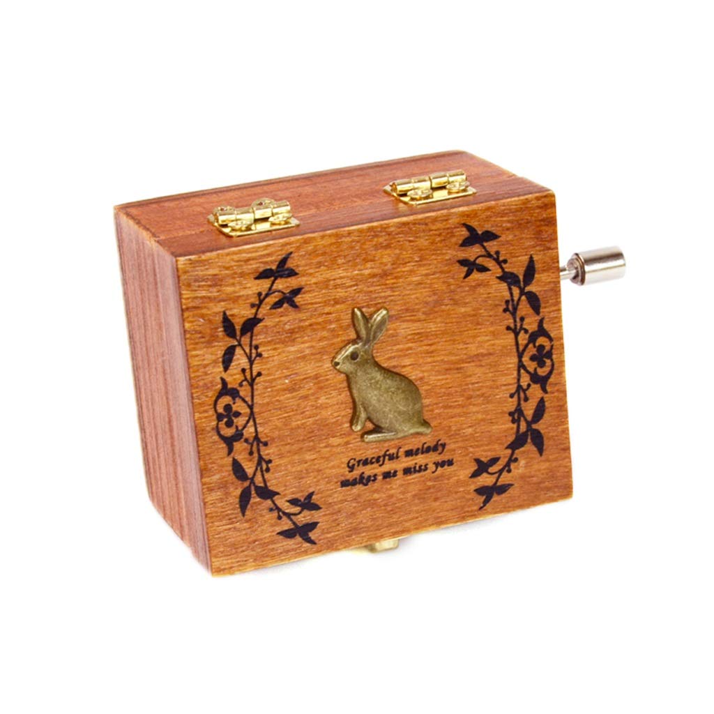 Hand-Cranked Wooden Music Box - Antique Carved Rabbit Design, Perfect Birthday Gift for Women & Friends - Home Decor & Gift Idea