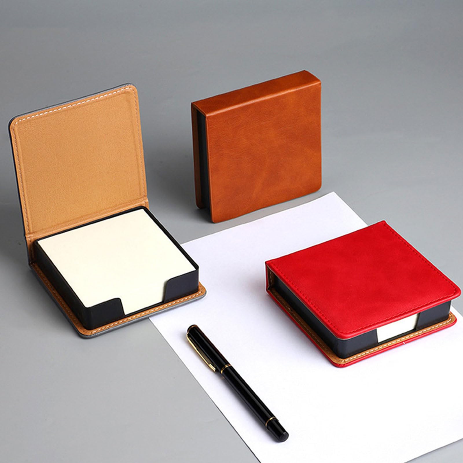 Premium Leather Note Pad Holder with Lid - Sticky Notes Dispenser & Name Card Organizer for Office, School, and Desk Organization (Black) - Perfect for Meetings, Study Sessions, and Workspace Decluttering