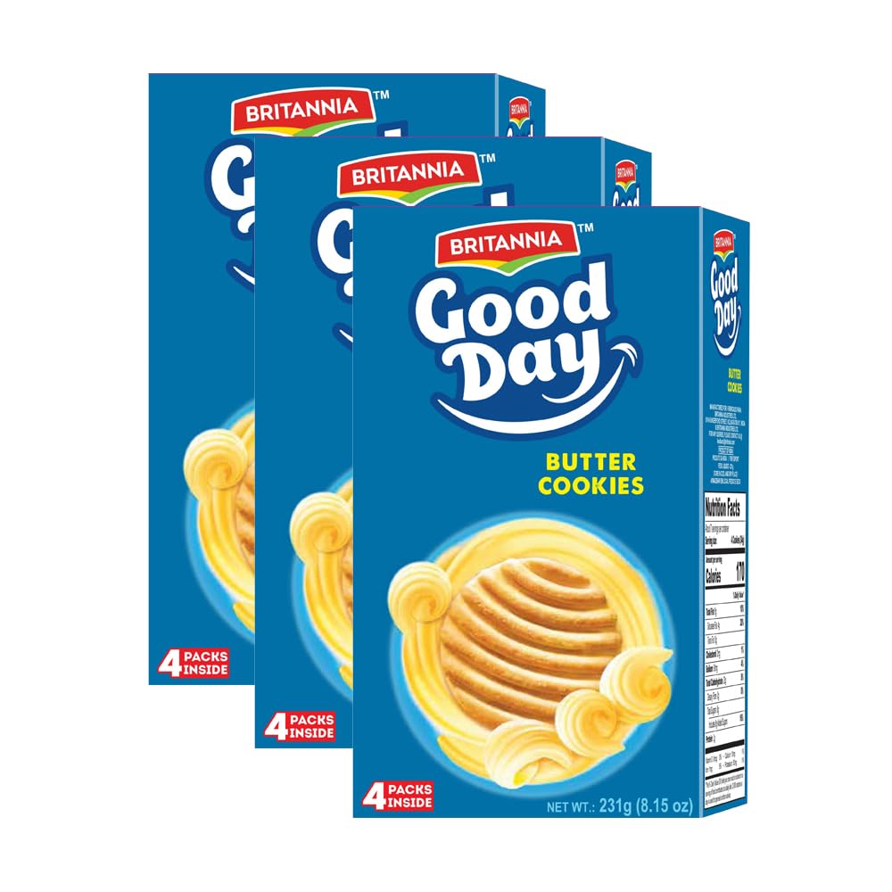 BRITANNIA Good Day Butter Cookies 8.15oz (231g) Pack of 3 - Perfect for Breakfast & Snacking