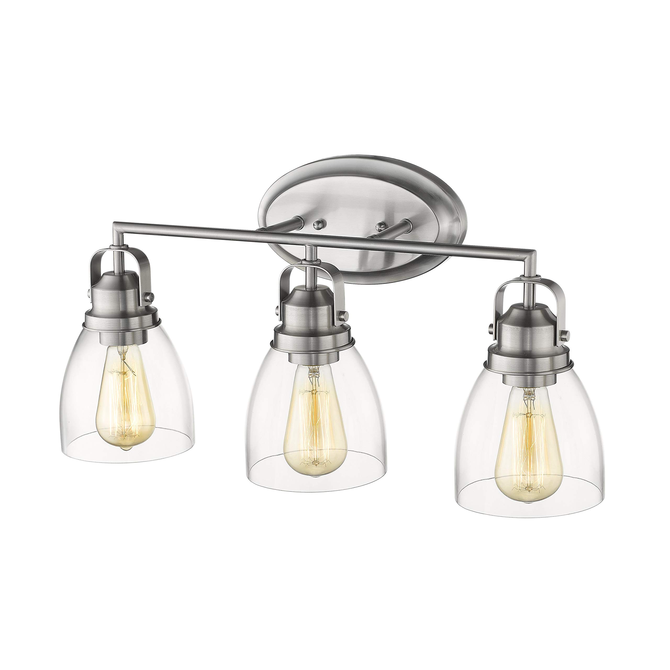 Modern 3-Light Brushed Nickel Bathroom Vanity Light with Clear Glass Shade - 23 Inch Wide - Perfect for Bathroom, Powder Room, and Dressing Area Lighting