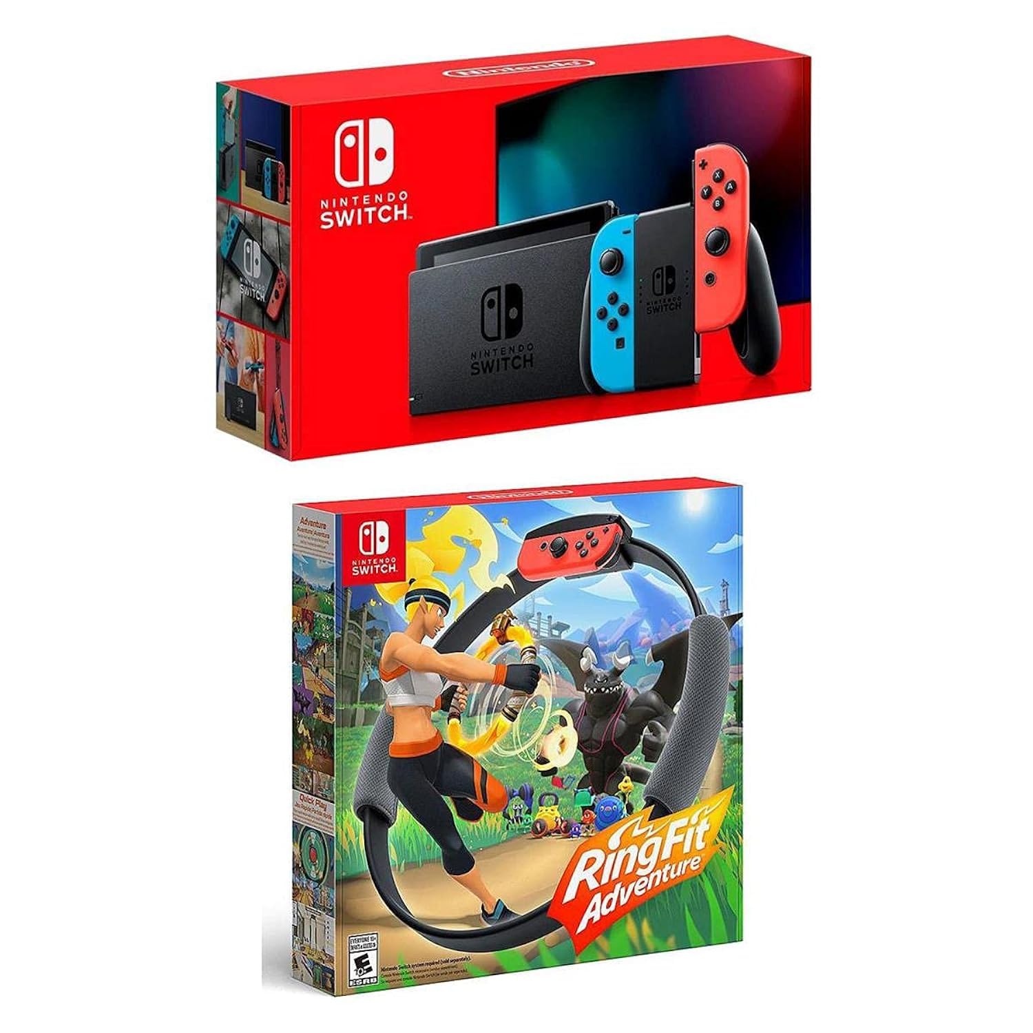 Nintendo Switch 32GB Console with Neon Blue & Neon Red Joy-Con Controllers - Includes Ring Fit Adventure Game for Home Fitness & Family Fun