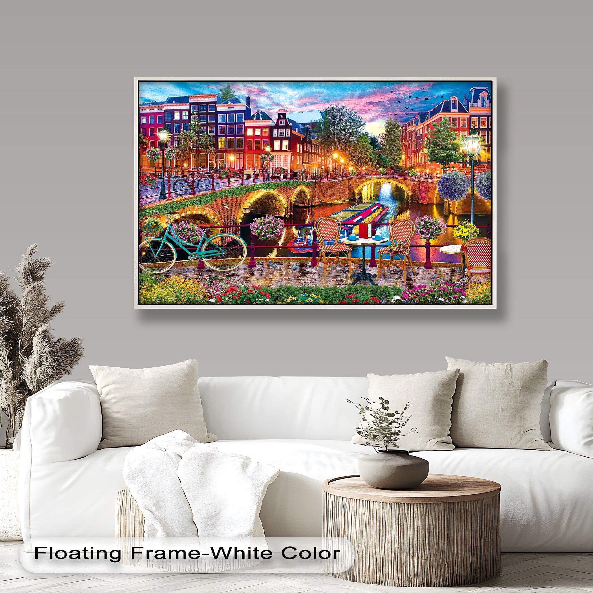 Stunning Amsterdam Sunset Oil Painting - Vibrant Cityscape Wall Art for Living Room & Office Decor