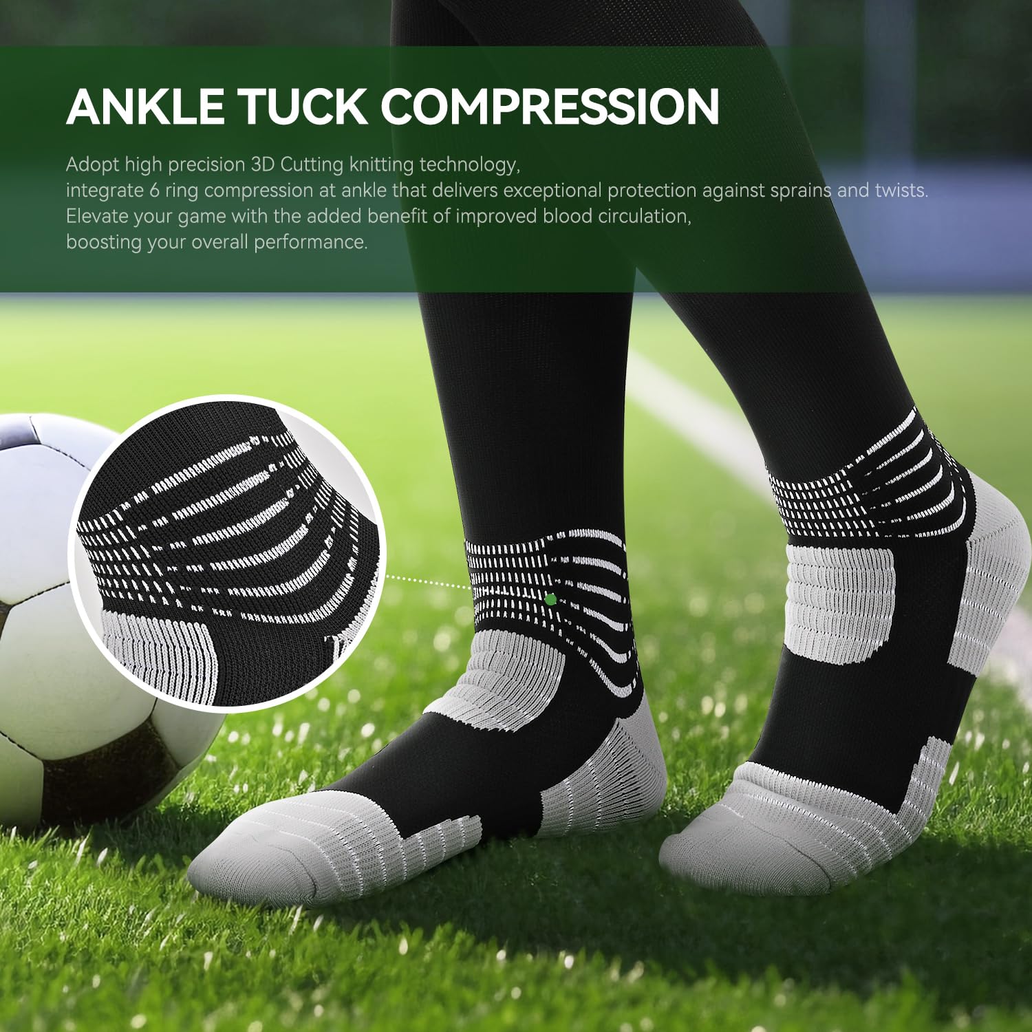 IRAMY Compression Soccer Socks - Ankle Support, Coolmax Moisture Wicking, Anti-Slip Grip for Football, Baseball & Softball (1/2/3 Pack) - Perfect for Training, Games & Sports Recovery