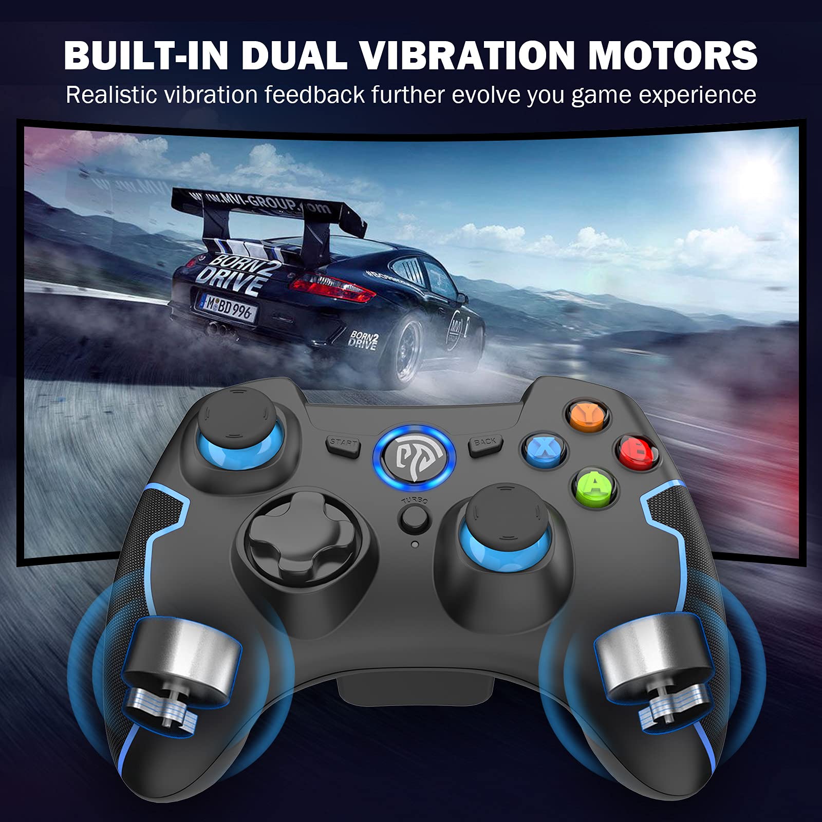 EasySMX Wireless Game Controller for PC Steam PS3, 2.4G Wireless Gaming Joystick for Windows XP/7/8/10/11, Android TV Box, Tesla - Compatible with Multiple Devices (Black Blue) - Perfect for Gaming, Streaming & Entertainment