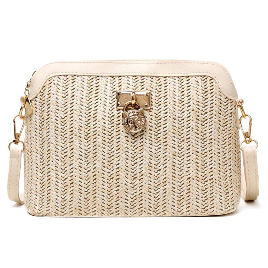 Stylish Women's Summer Straw Woven Crossbody Shoulder Bag - Fashionable Tote Handbag for Ladies in Beige | Perfect for Beach Outings, Shopping, and Casual Everyday Use