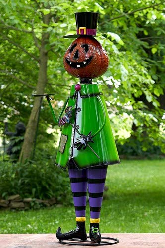 Zaer Ltd. Large Metal Halloween Decorations - Bobble Head Pumpkin Man Statue for Home, Office & Party Decor | Spooky Halloween Figurine for Indoor & Outdoor Display