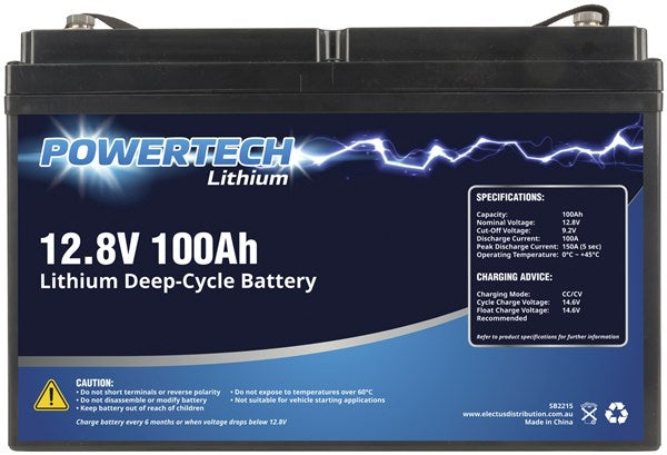 Powertech 12V 100Ah Lithium Deep Cycle Battery - Rechargeable LiFePO4 Battery for RV, Marine, Solar & Off-Grid Power Systems | Long Lasting & Lightweight Design