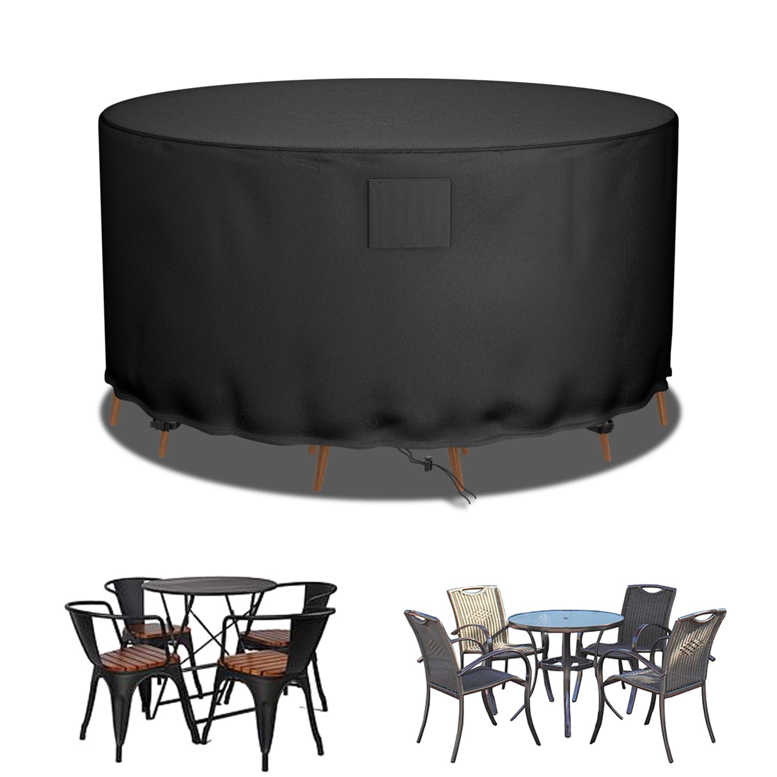 Falflor 62-Inch Round Patio Table Cover - 600D Oxford Waterproof Outdoor Furniture Cover, Windproof & Anti-UV Protection for Garden Tables & Chairs (62''D x 28''H) - Perfect for Backyard, Deck, and Poolside Use
