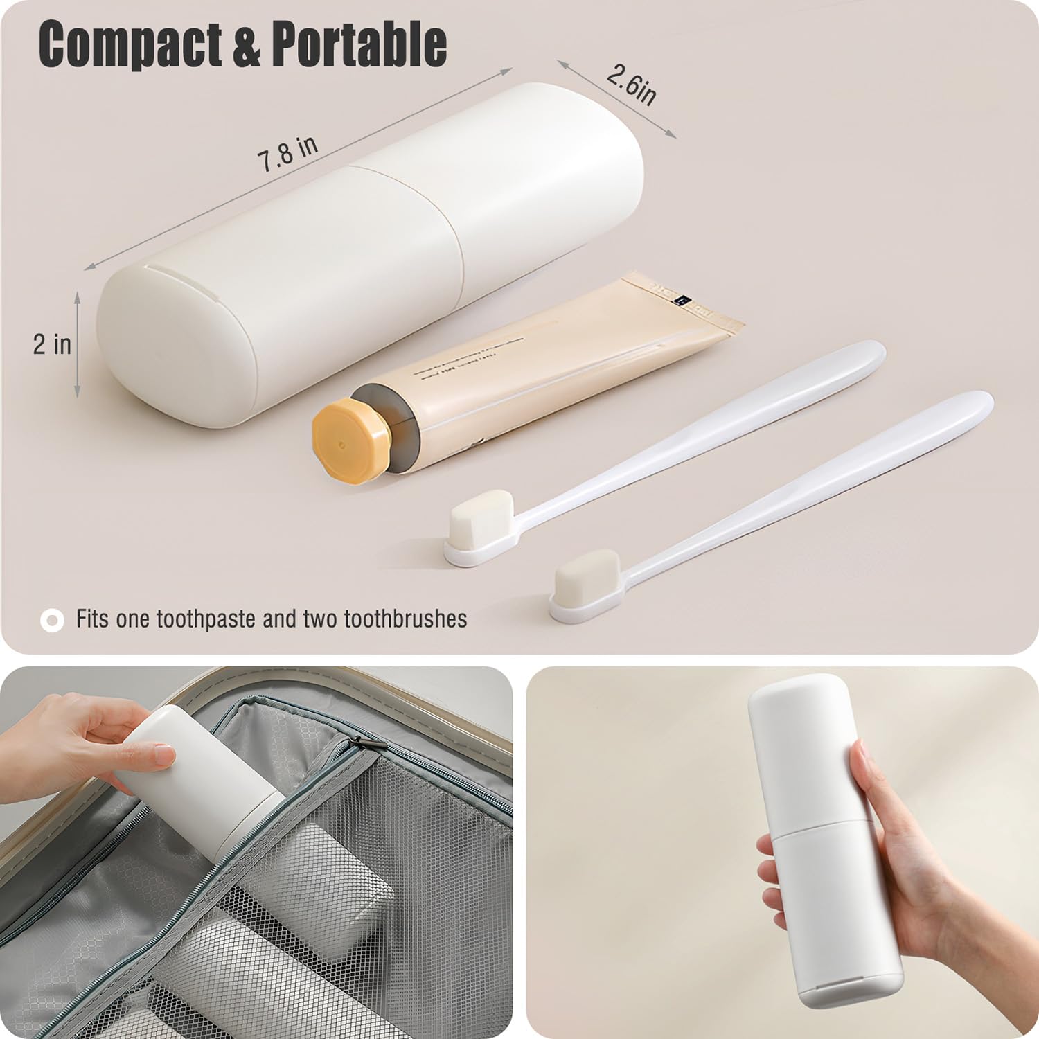 Portable Travel Toothbrush Holder with Cup Lid & Detachable Bottom - Compact Toothpaste and Toothbrush Organizer - Durable PP Material - Perfect for Travel, Camping, Gym, School, Office & Daily Use (1 Pack, White)