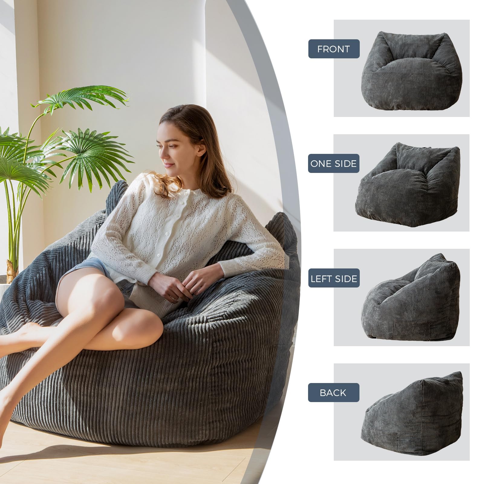 MAXYOYO Bean Bag Chair with Handle - Soft Floor Sofa for Adults, Kids & Teens - Comfortable Accent Chair with Pocket for Gaming, Reading & Relaxing - Perfect for Living Room, Bedroom & Game Room