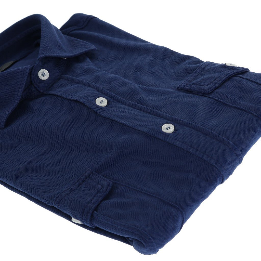 FERRANTE Garment Dyed Pique Overshirt for Men - Mid Blue Casual Shirt | Perfect for Layering, Outdoor Activities & Everyday Wear